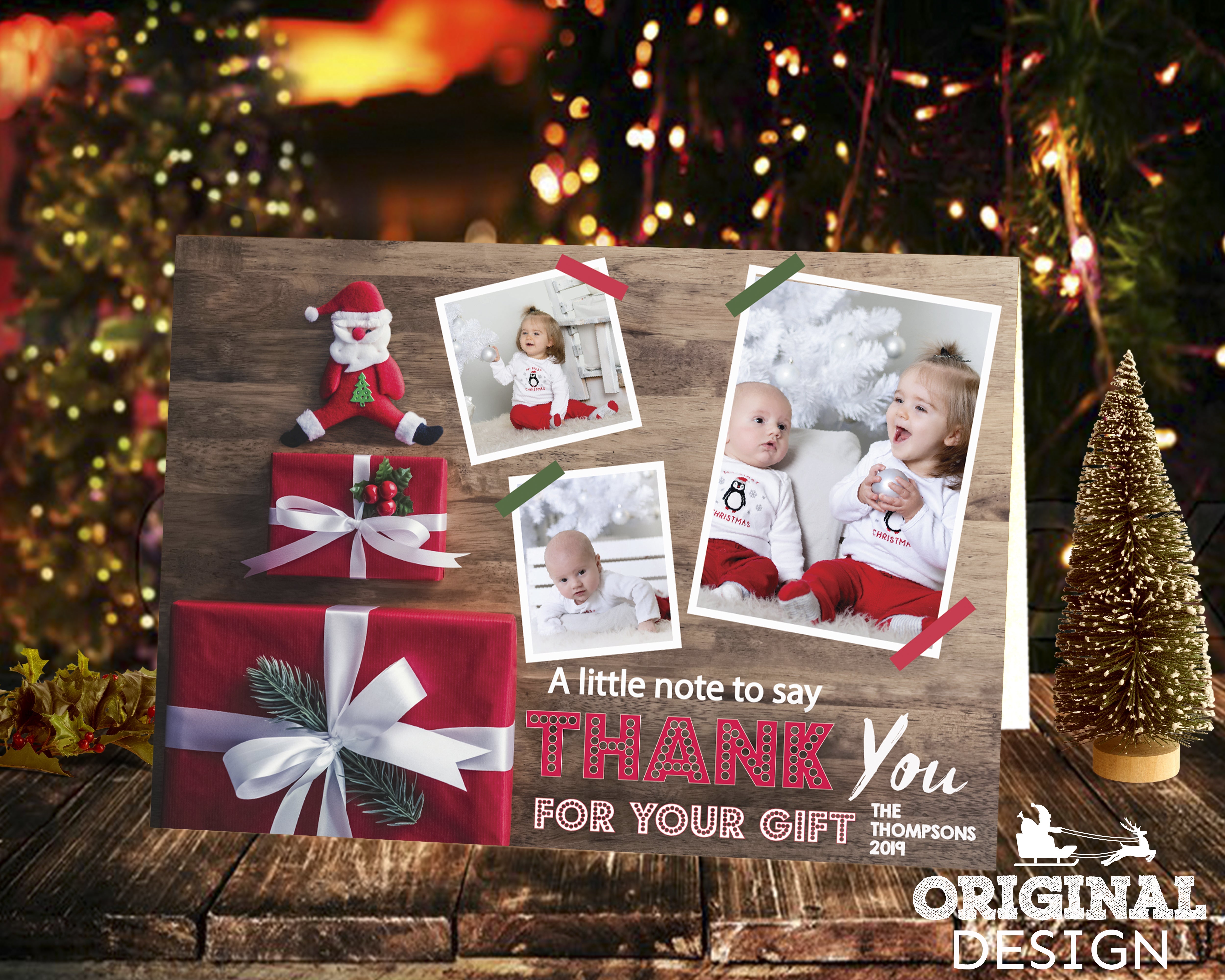 FLAT Christmas Thank You Cards With Personalized Photo + Envelopes