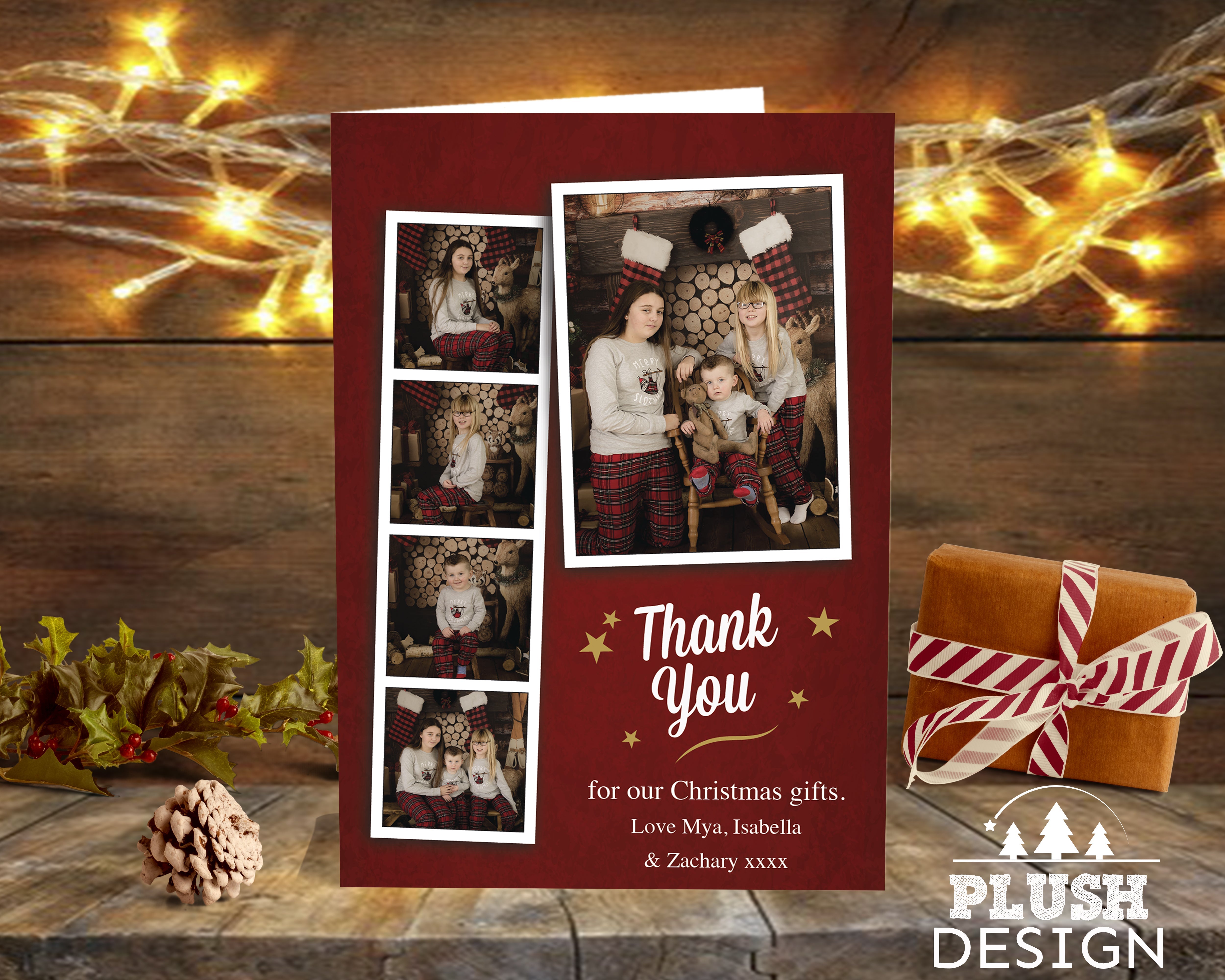 FOLDED Christmas Thank You Card With Photo, Thank You Note Card