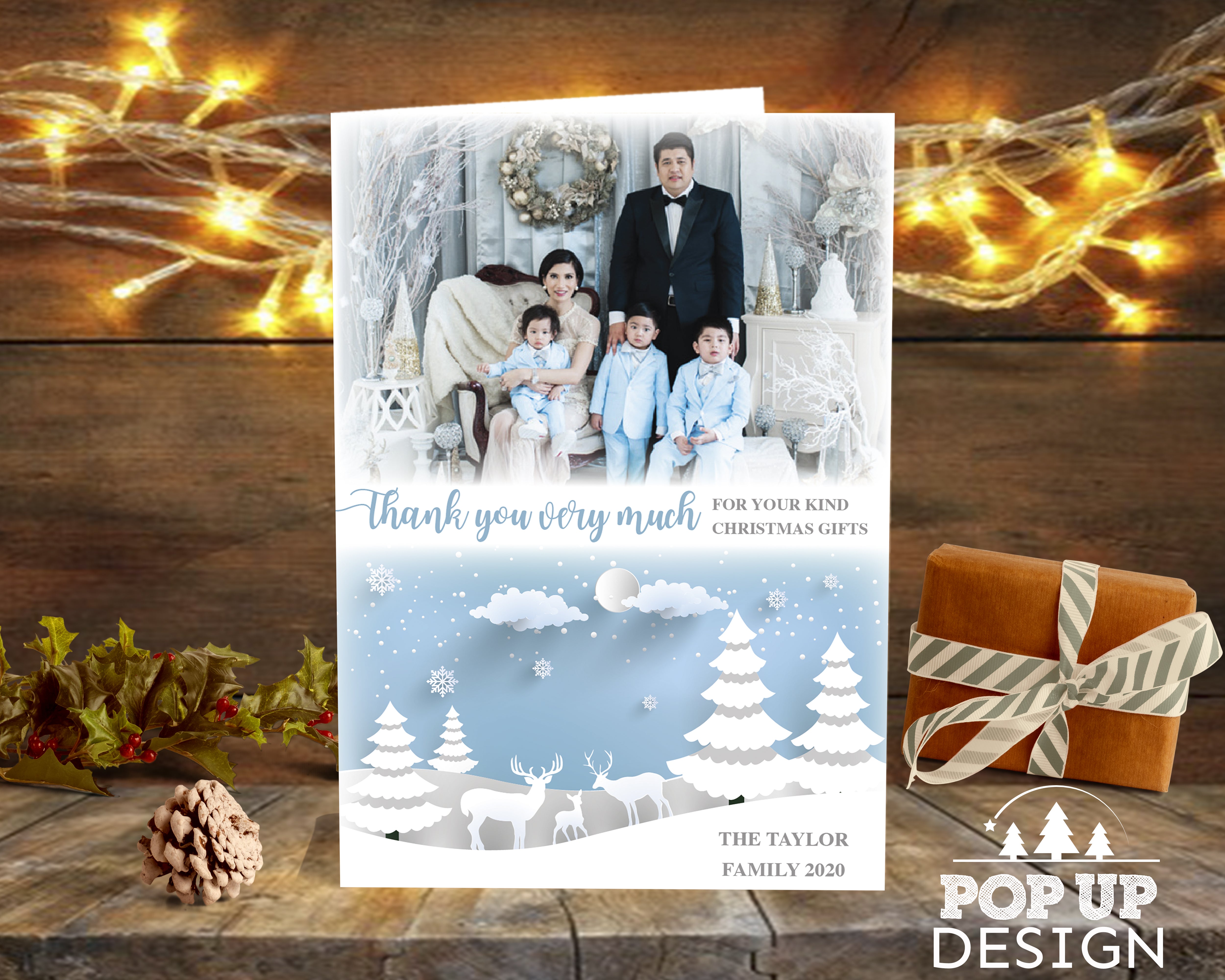FOLDED Family Christmas Thank You Cards, Personalized Xmas Thank You Cards