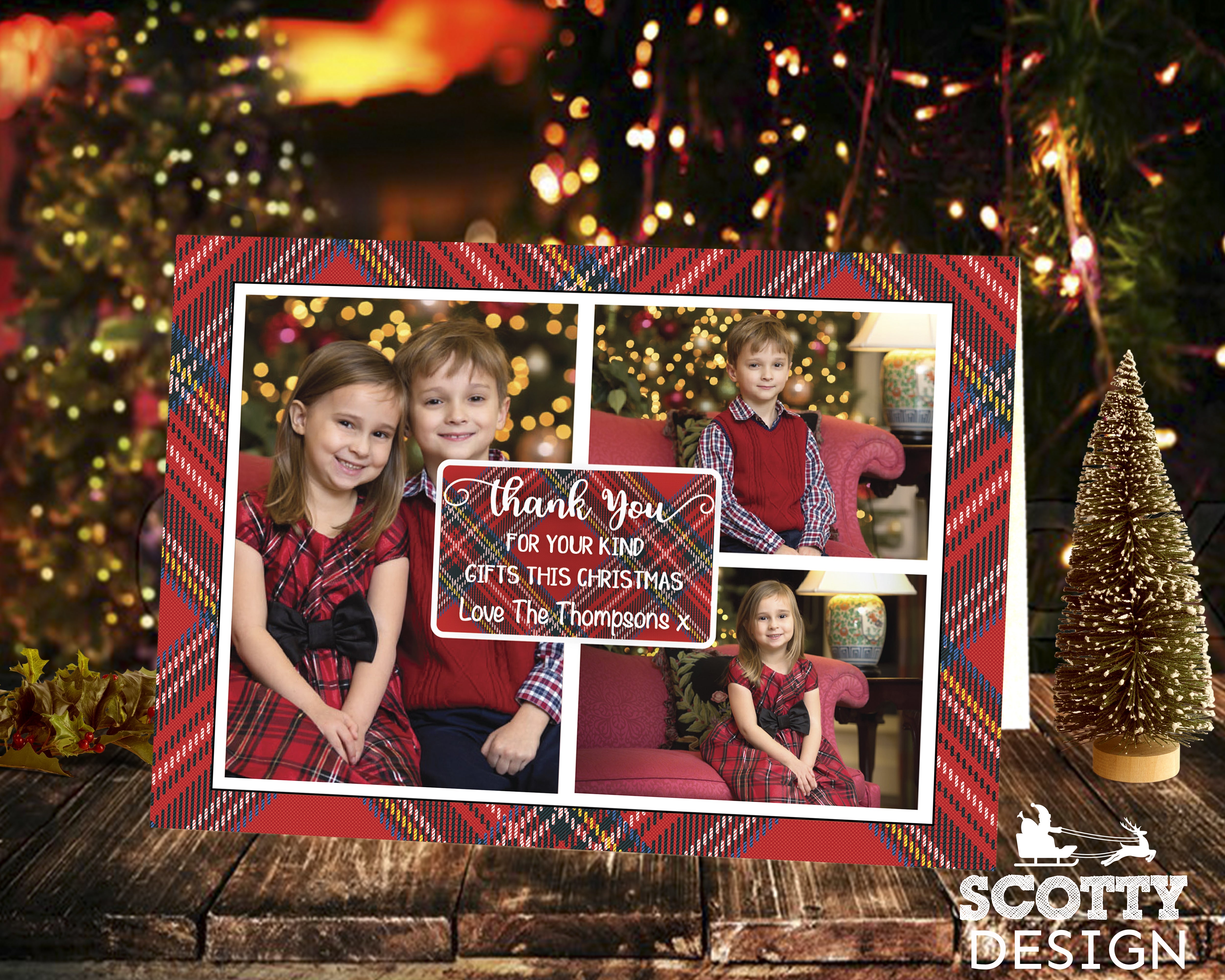 FLAT Christmas Thank You Cards, Photo Xmas Thank You Card