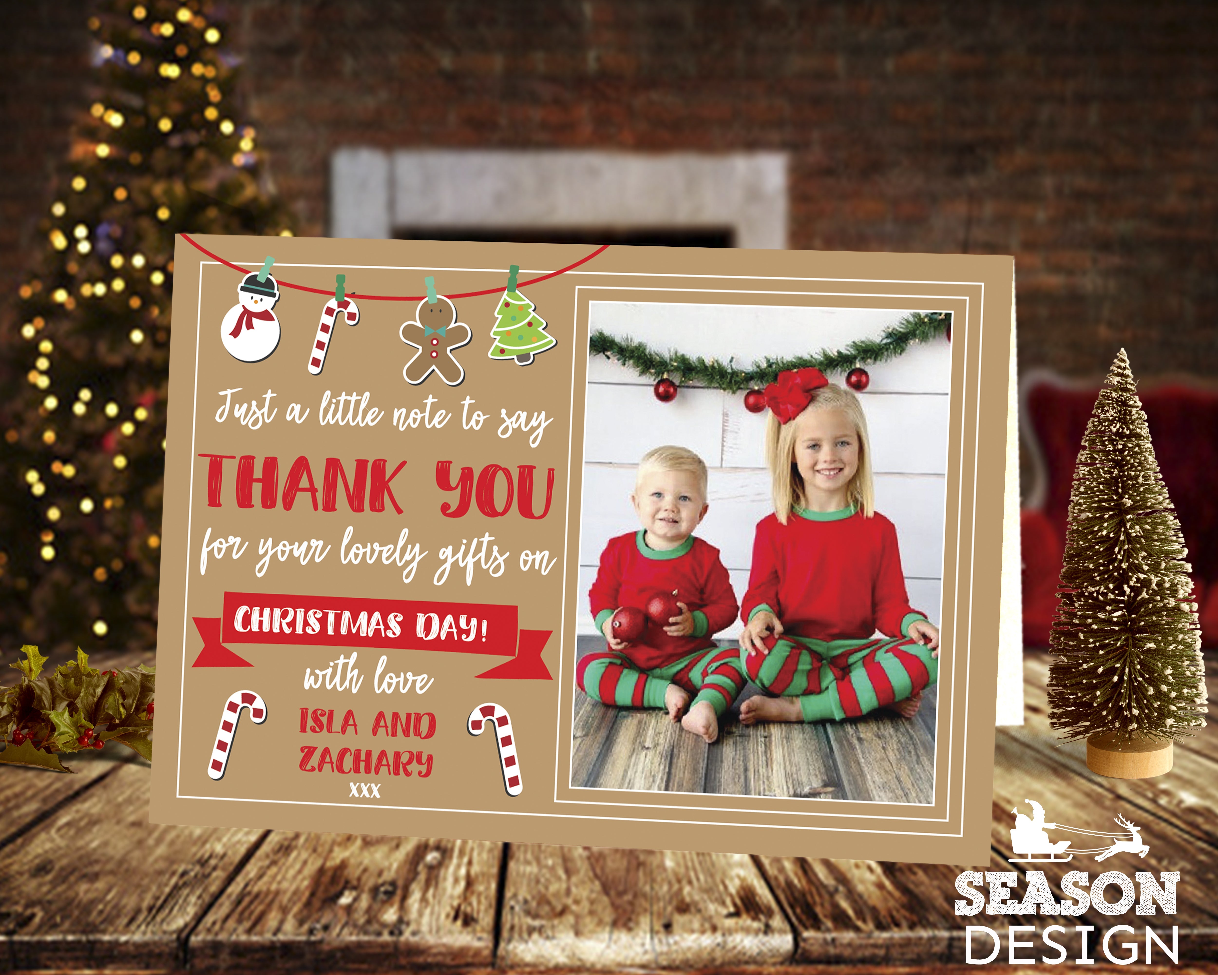 FOLDED Personalized Christmas Photo Thanks, Xmas Thank You Cards