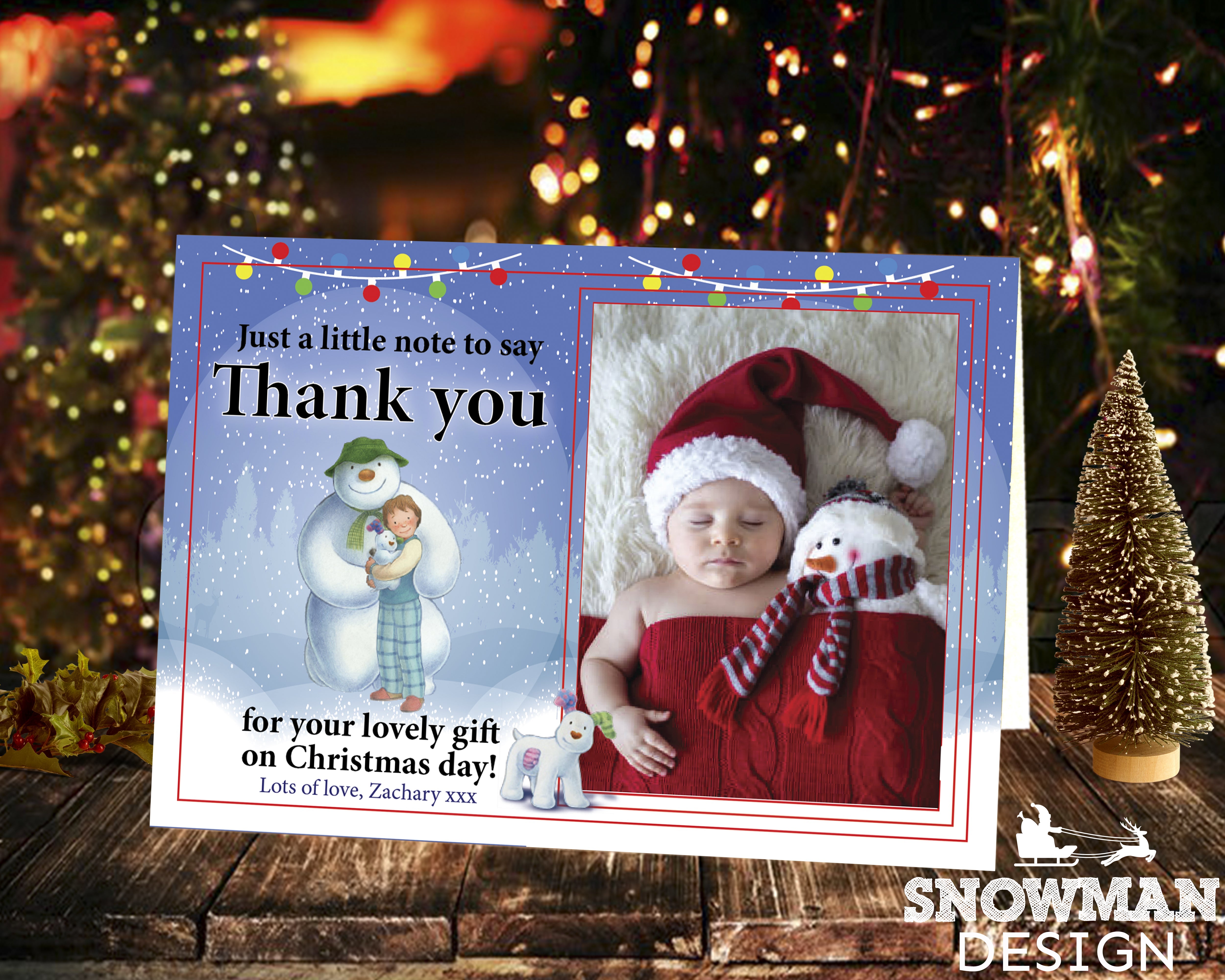 FLAT Xmas Thank You Cards With Personalized Photo and Envelopes