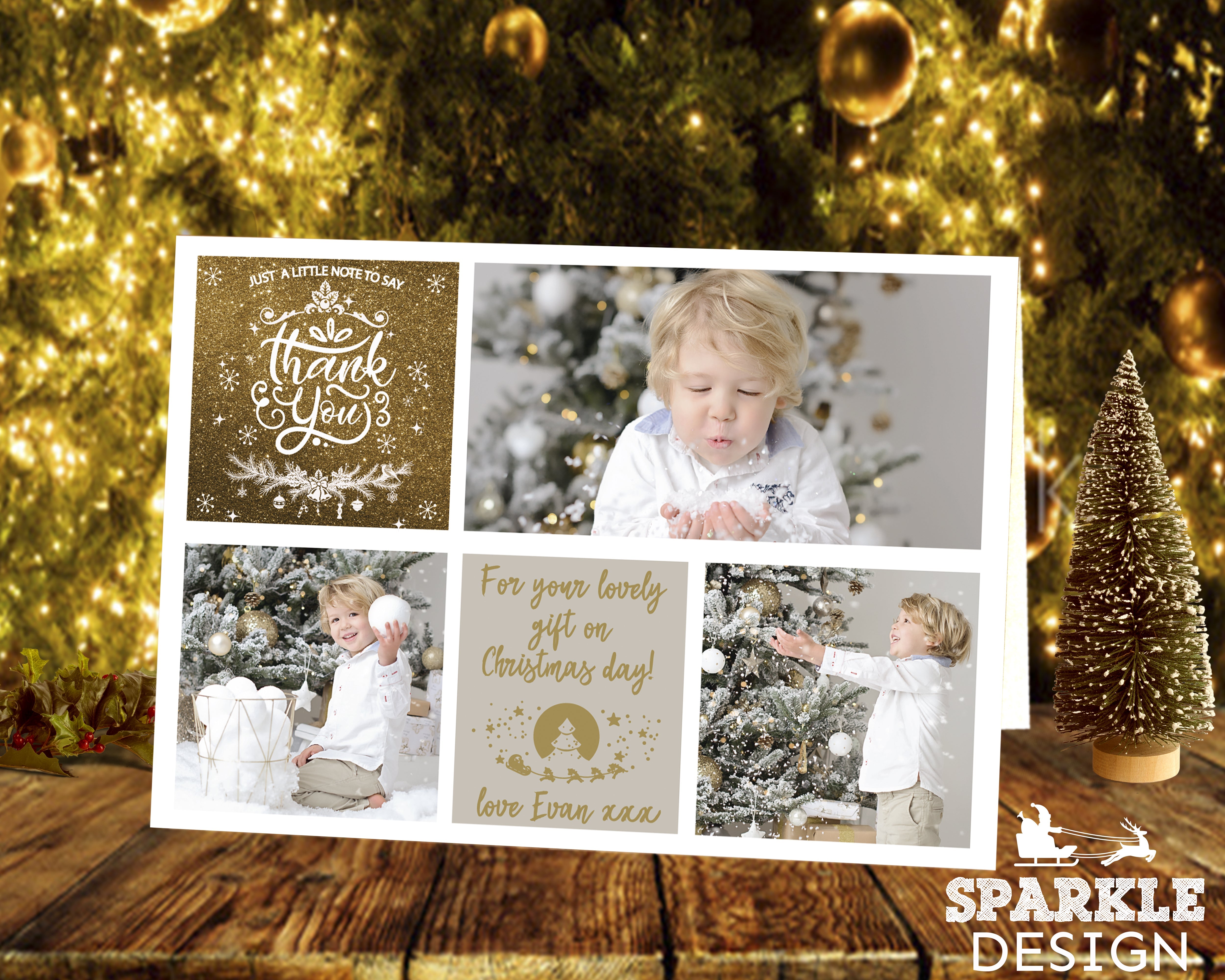 FOLDED Christmas Personalized Thank You Note, Photo Christmas Thank You Cards