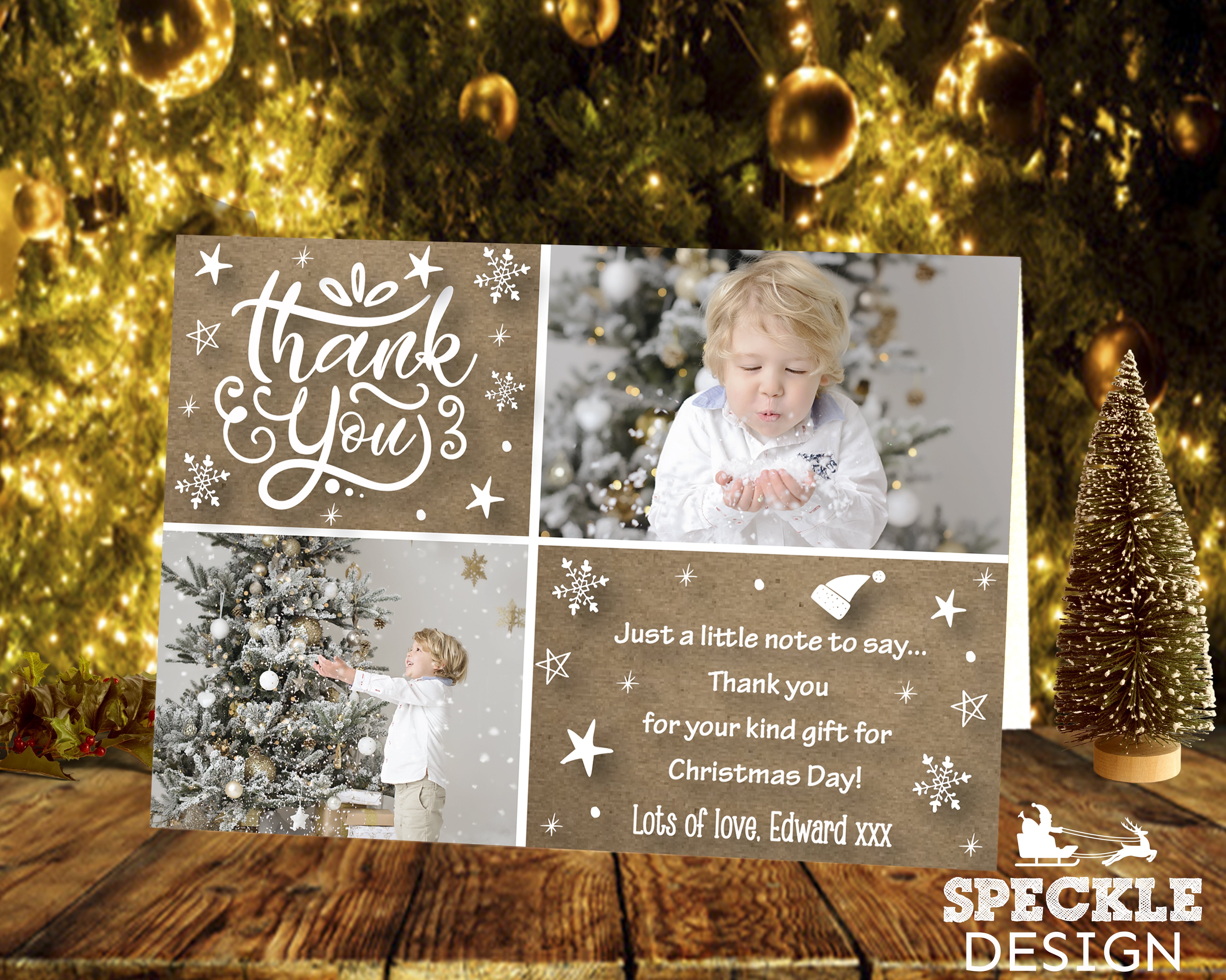 FOLDED Christmas Personalized Photo Thank You Cards, Xmas Thank You Cards from Pets