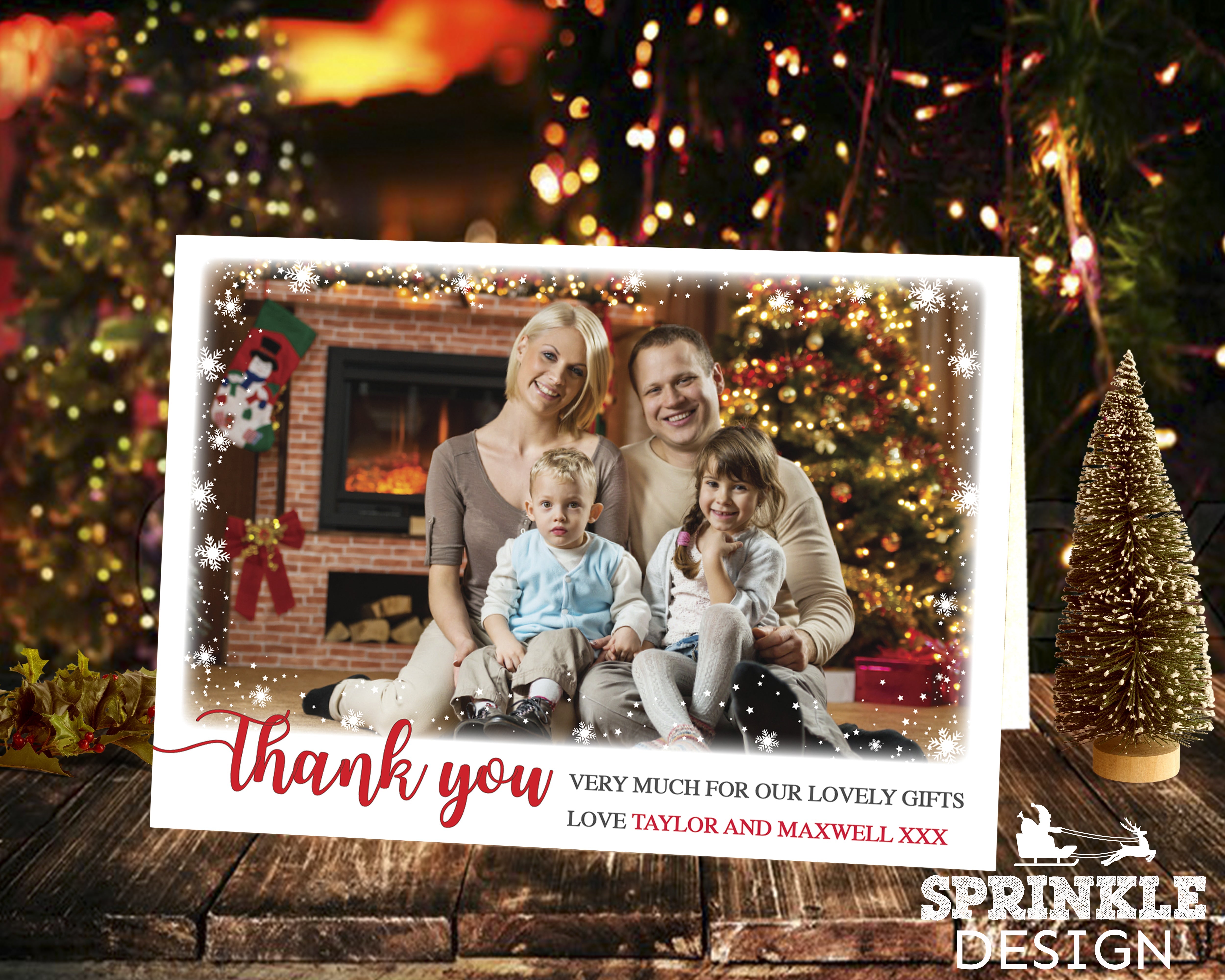 FOLDED Christmas Personalized Thank You Cards From New Baby, Xmas Thank You Cards Family Photo