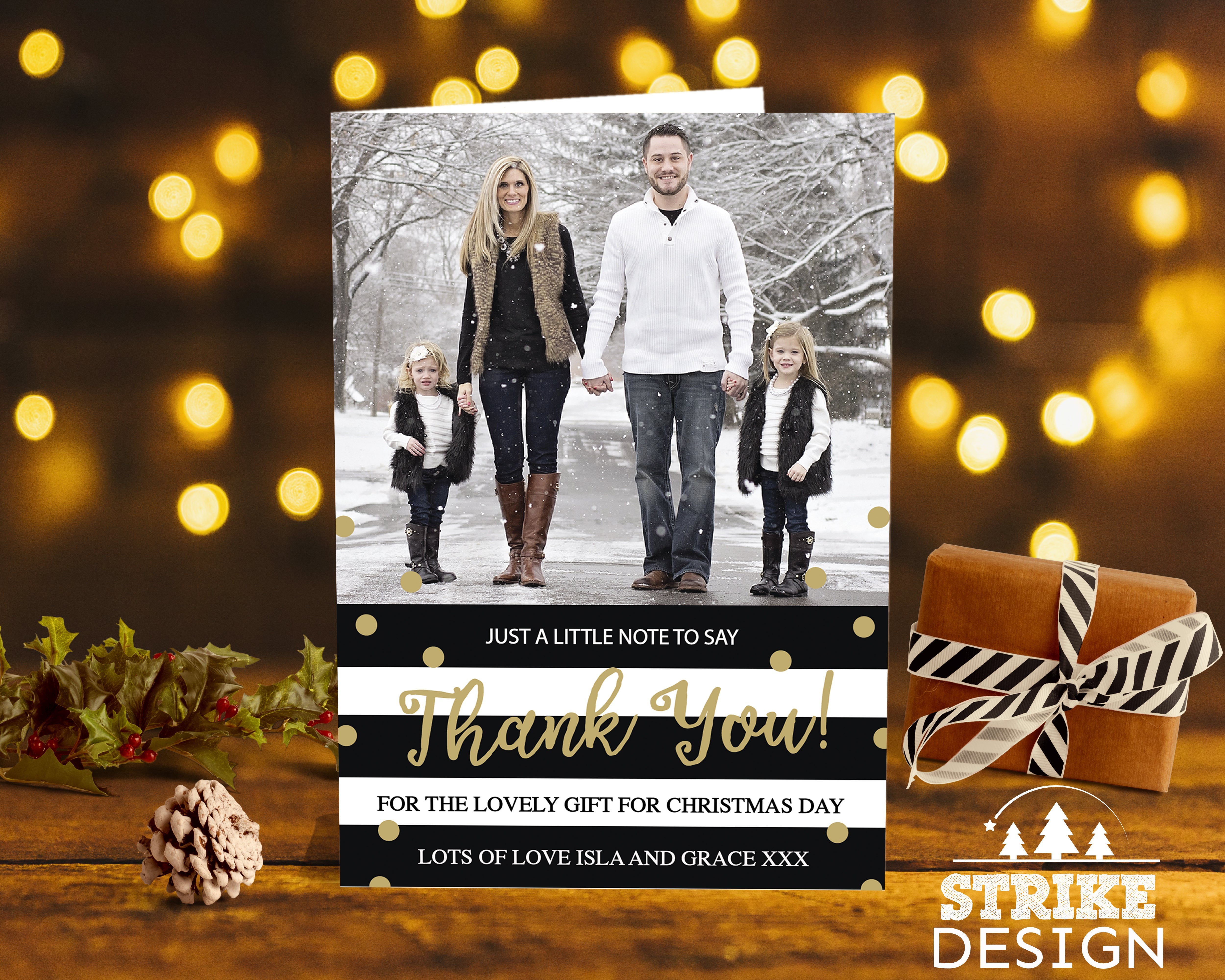 FOLDED Xmas Thank You Note, Christmas Thank You Cards With Personalized Photo and Envelopes