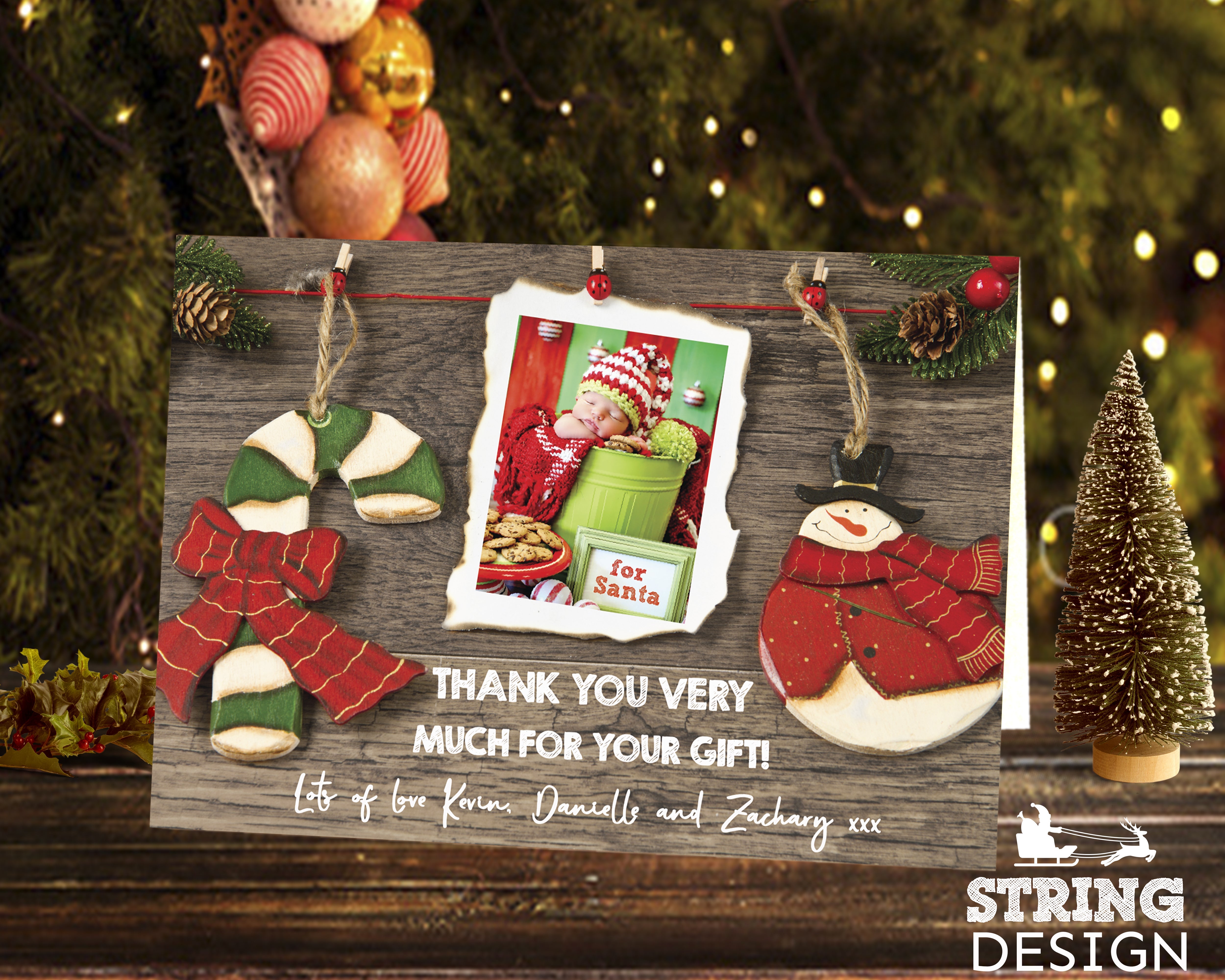 FLAT Personalized Christmas Thank You Photo Cards, Girls Boys Children's Xmas Gift Thankyou Notes