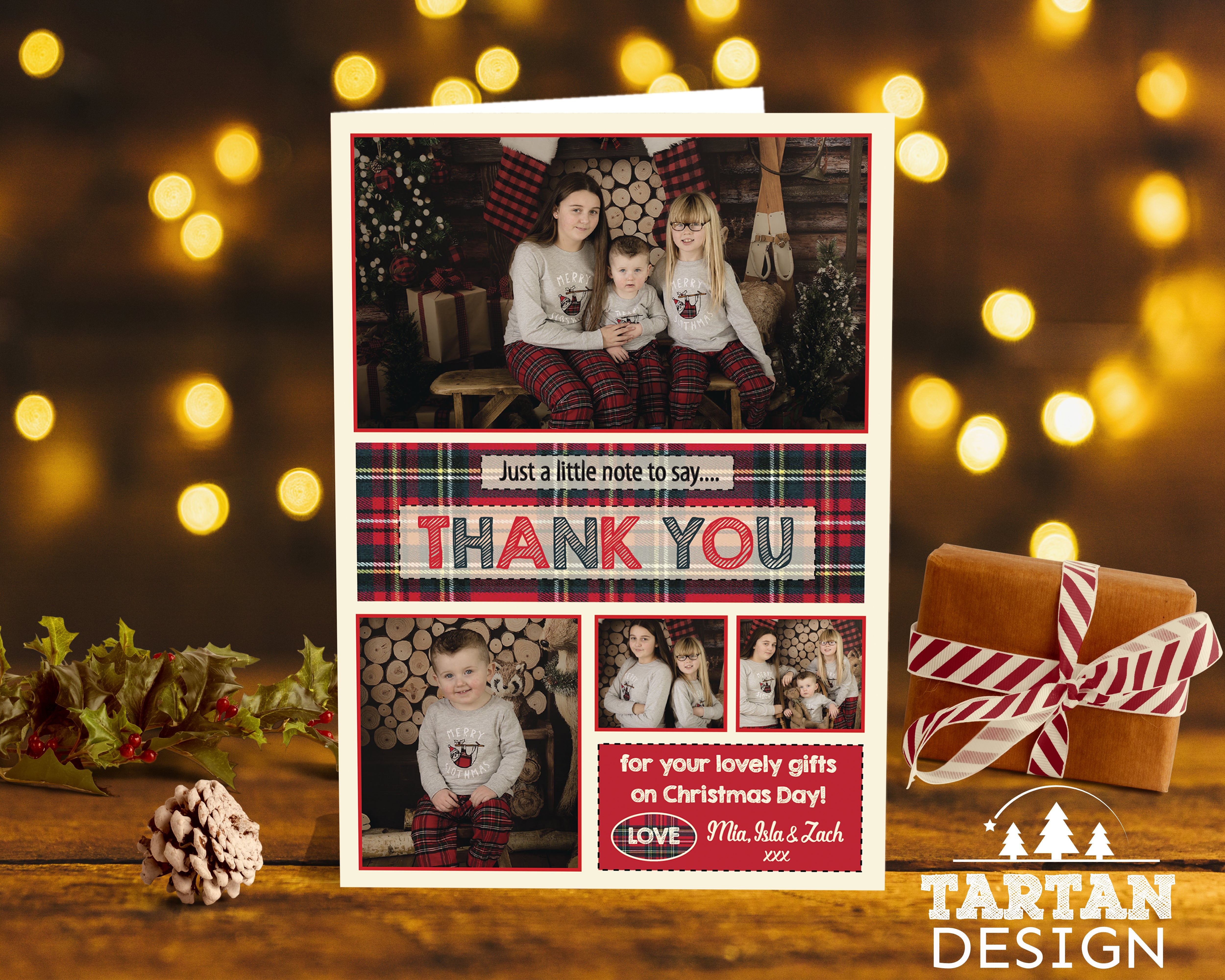 FLAT Personalized Christmas Gift Thank You Cards, Family Photo Christmas Thank You Cards