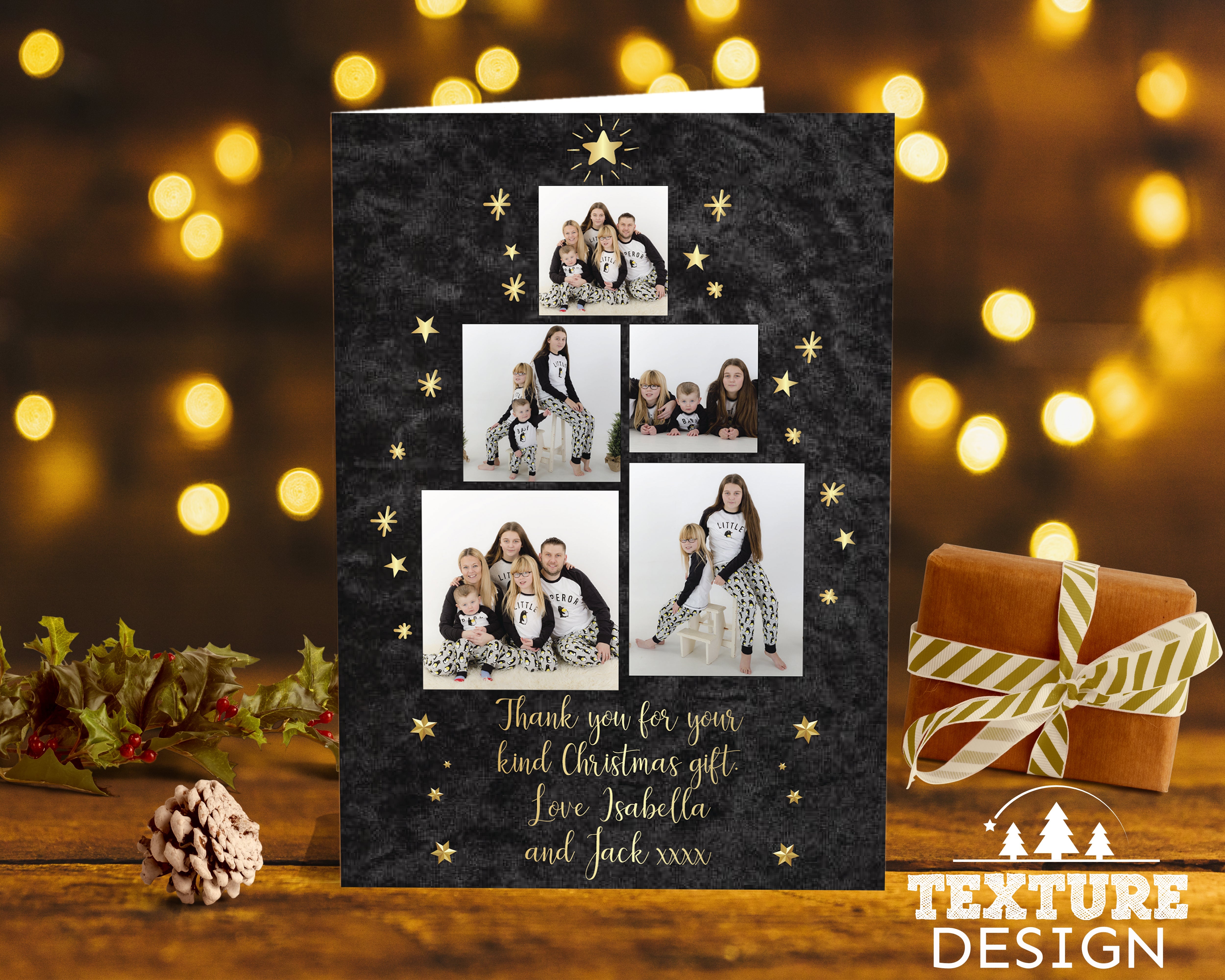 FLAT Family Photo Christmas Thank You Cards, Personalized Christmas Gift Thank You Cards