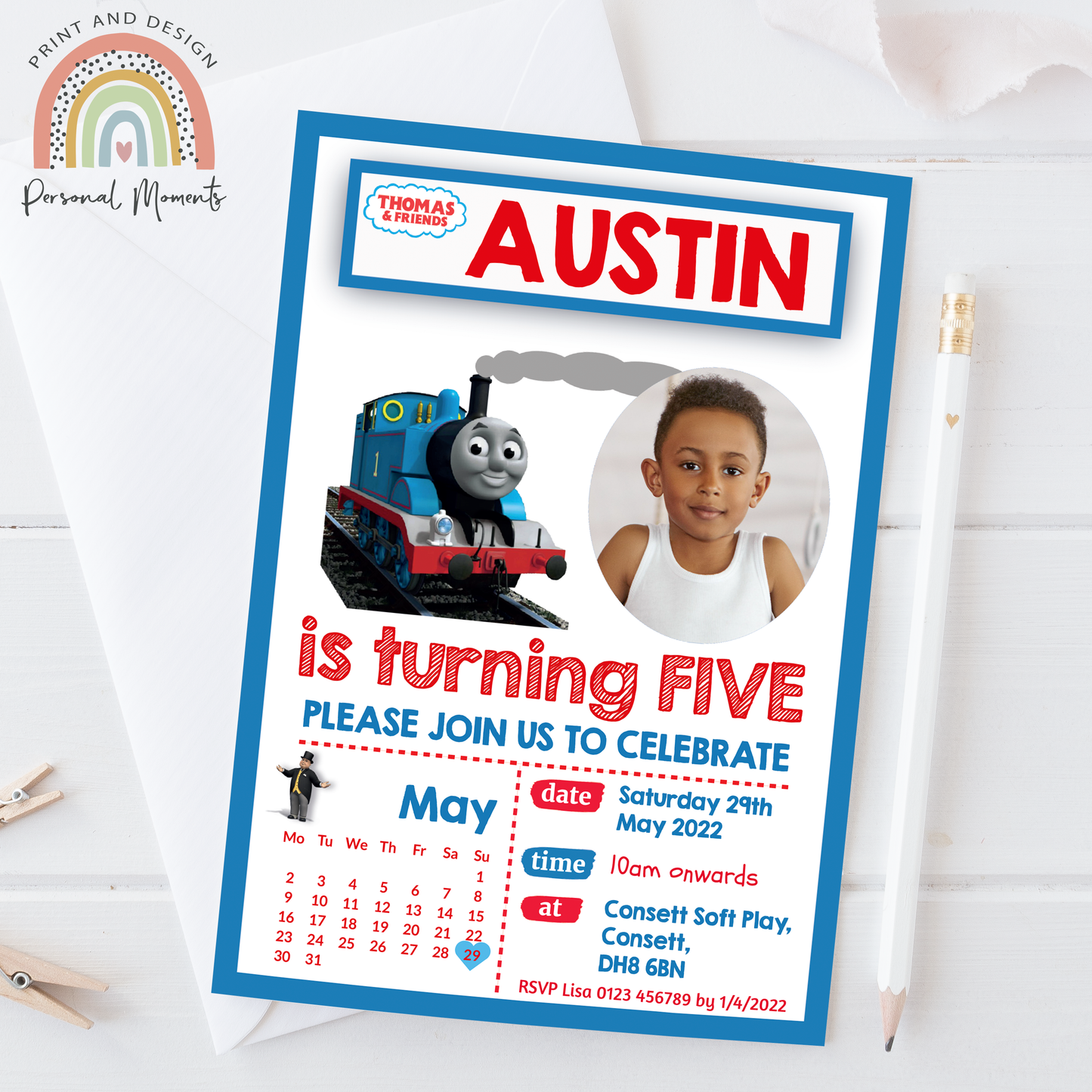 Personalized Thomas The Tank Engine Photo Invitations for Kids