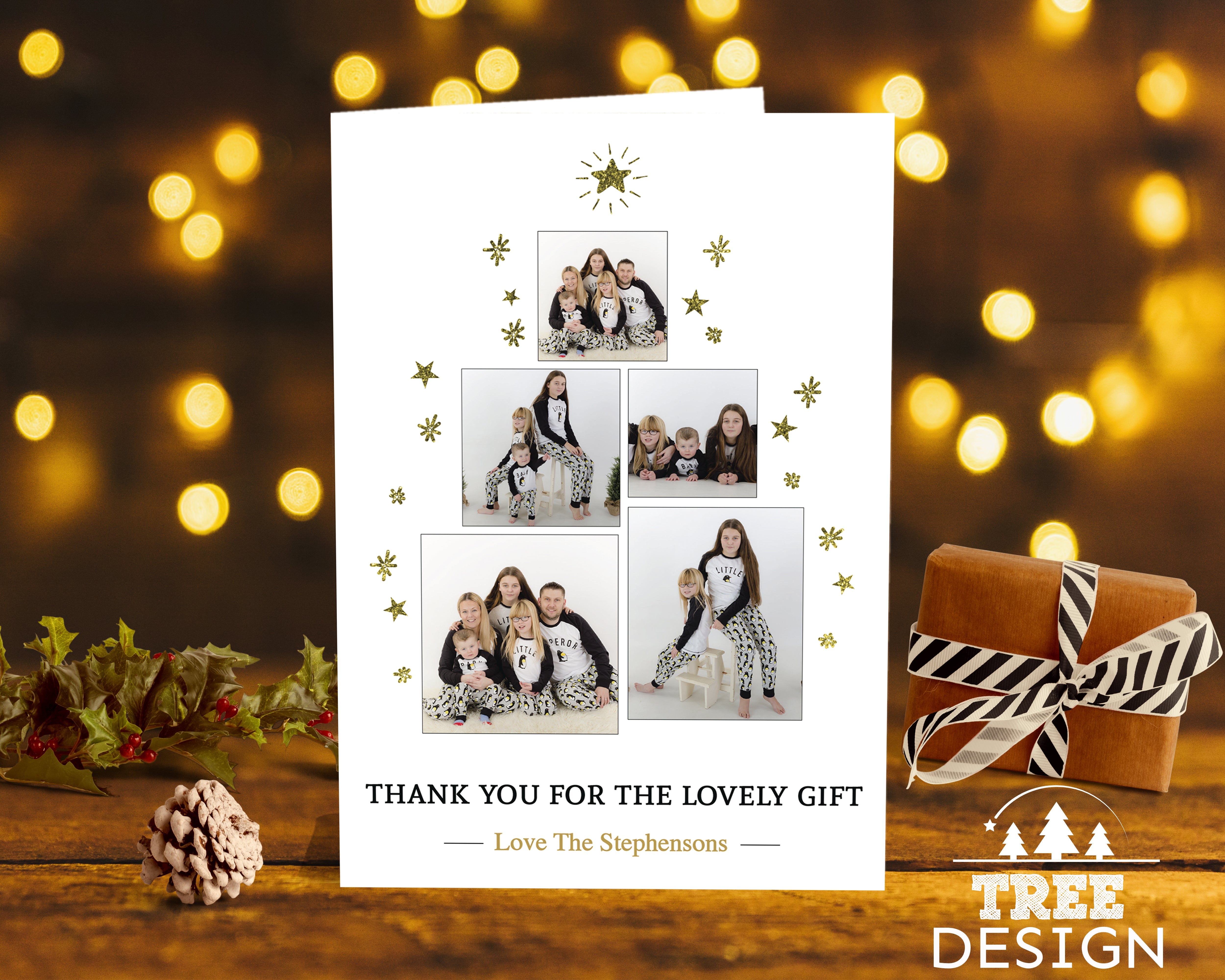 FOLDED Xmas Thank You Cards Personalized With Photos And Envelopes