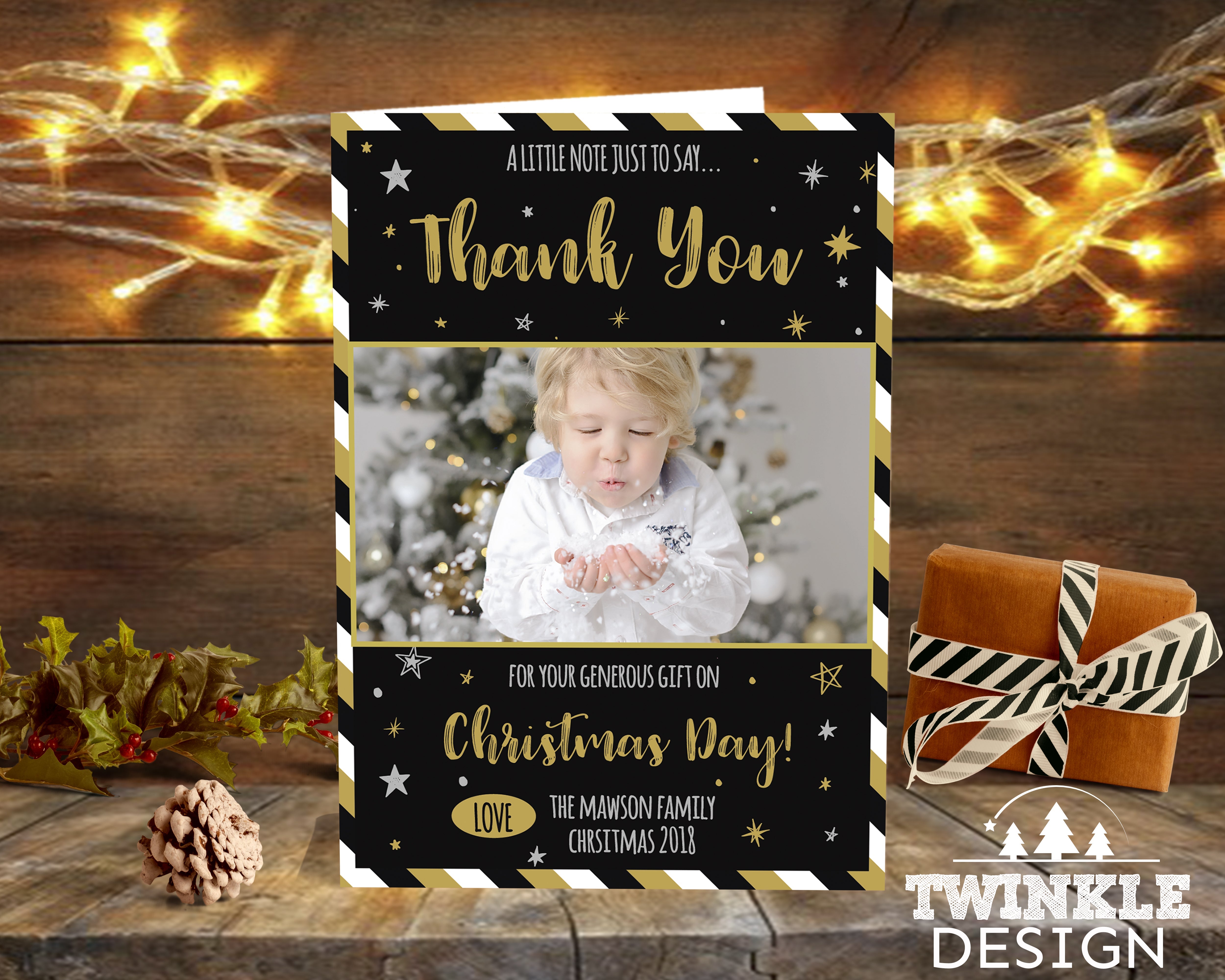 FOLDED Holiday Thank You Cards Personalized With Photos And Envelopes