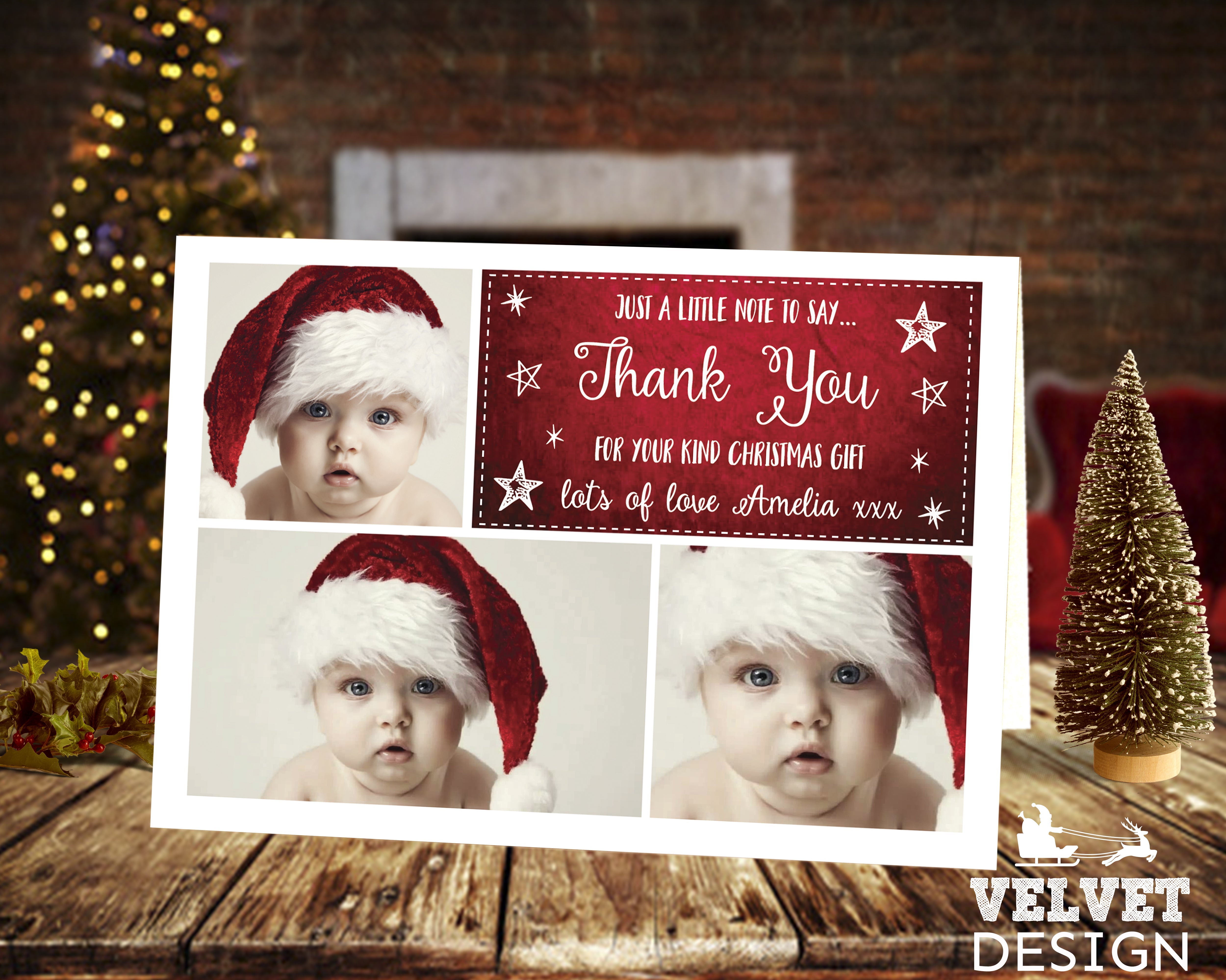 FLAT Christmas Thank You Cards Personalized With Photo, Xmas Thank You Card From Baby