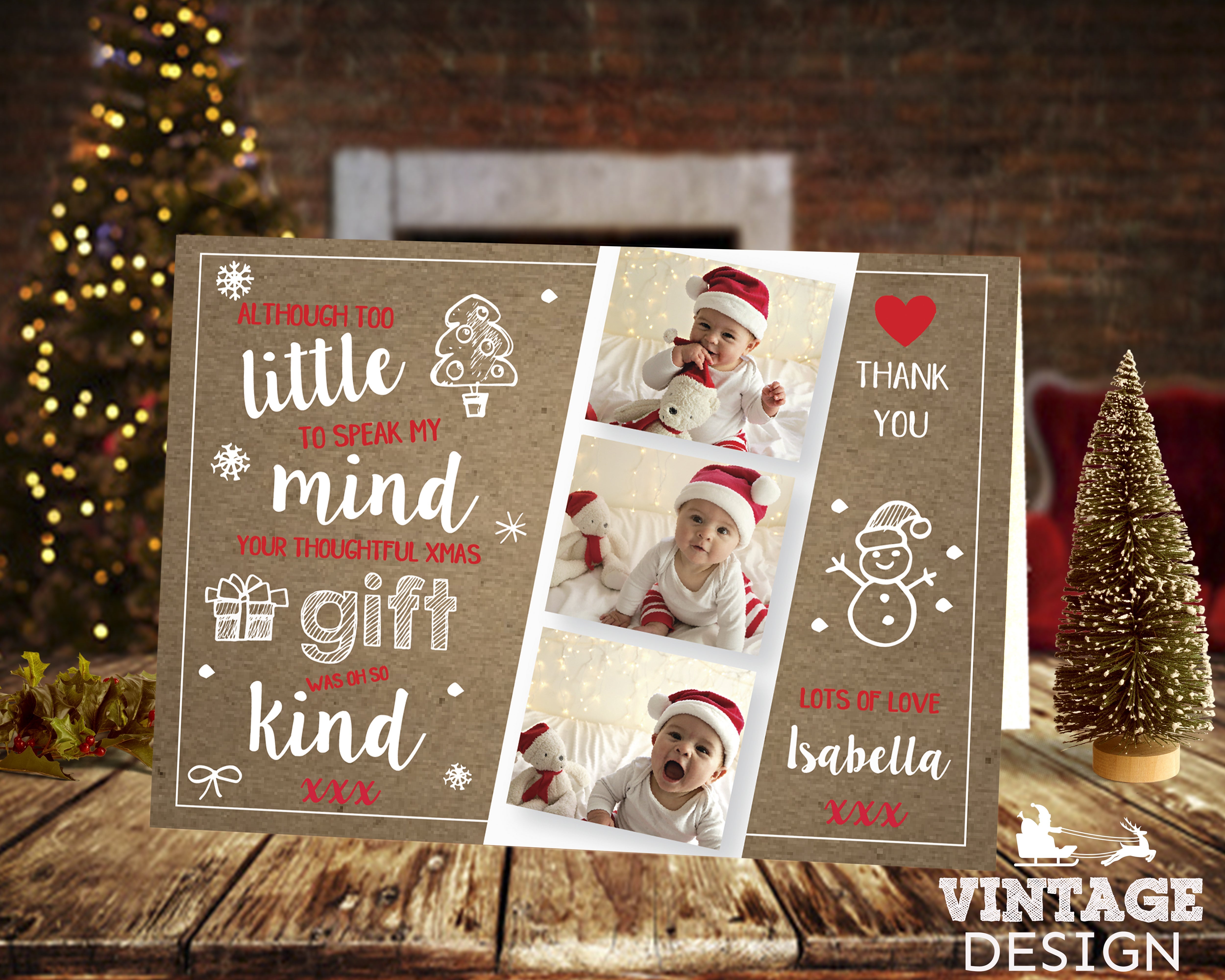 FLAT Xmas Thank You Card From Baby, Christmas Thank You Cards Personalized With Photo