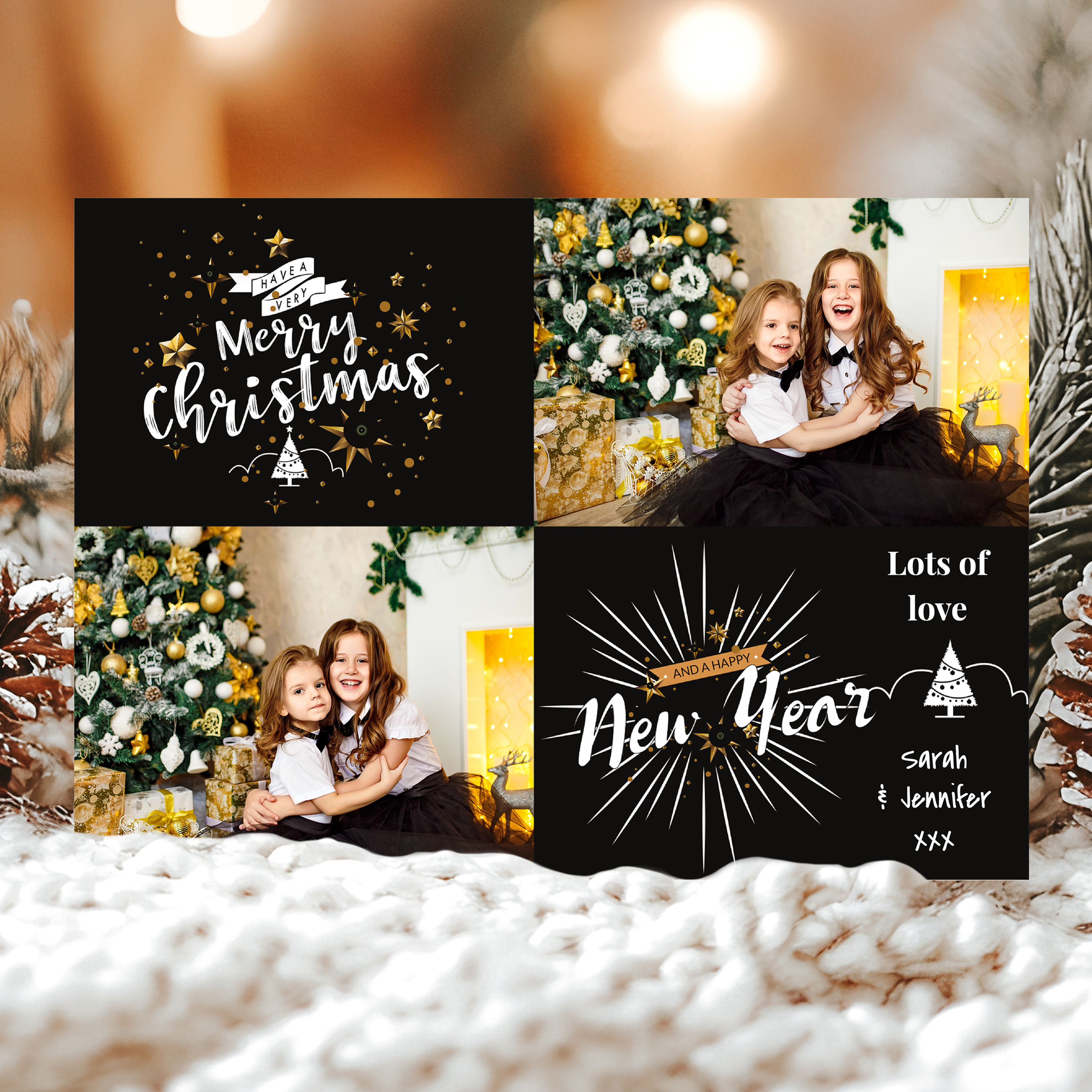 FLAT Family Christmas Greetings Cards, Photo Greetings Card Pack