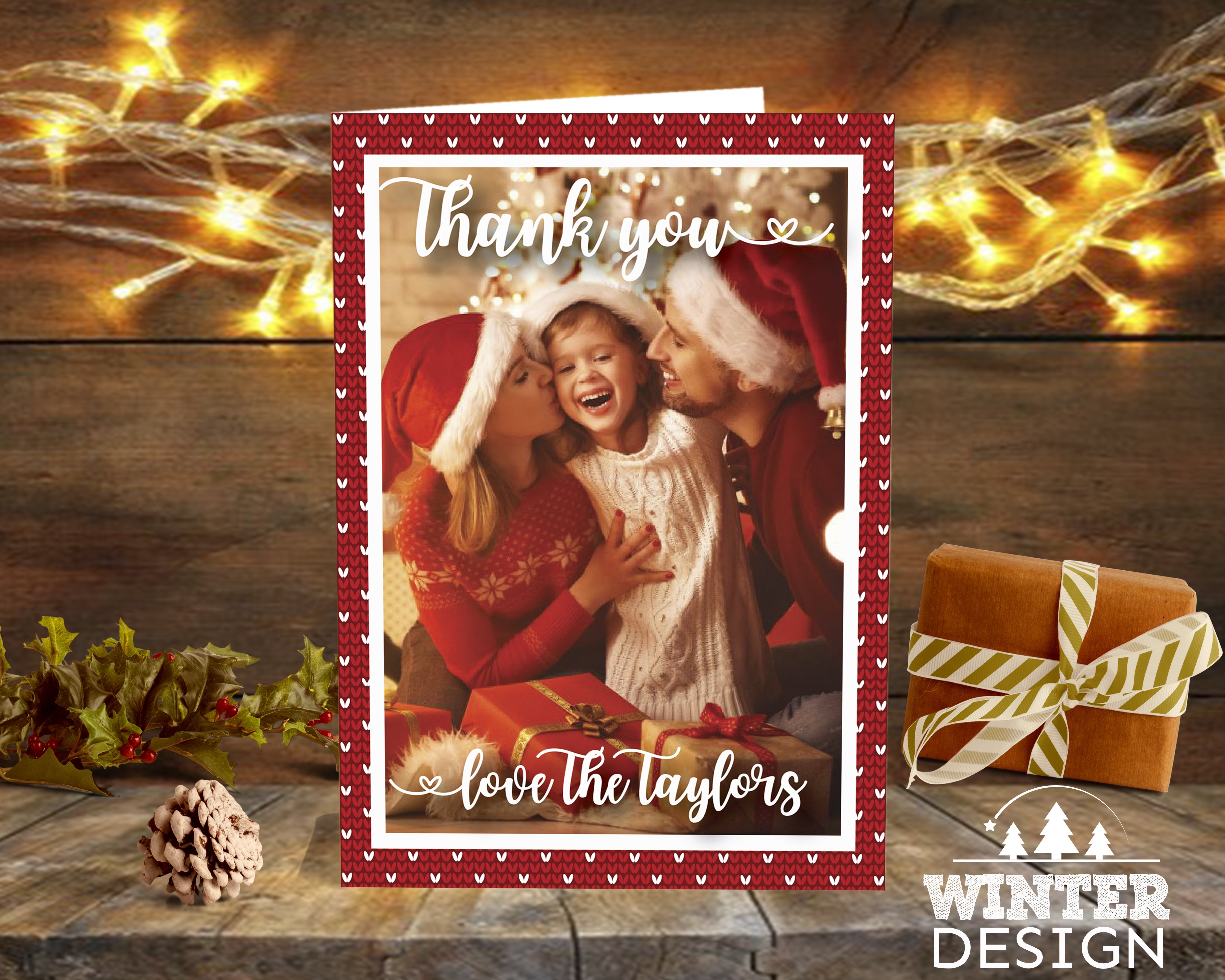 FLAT Personalized Kids Christmas Thank You Cards, Christmas Baby Thank You Cards