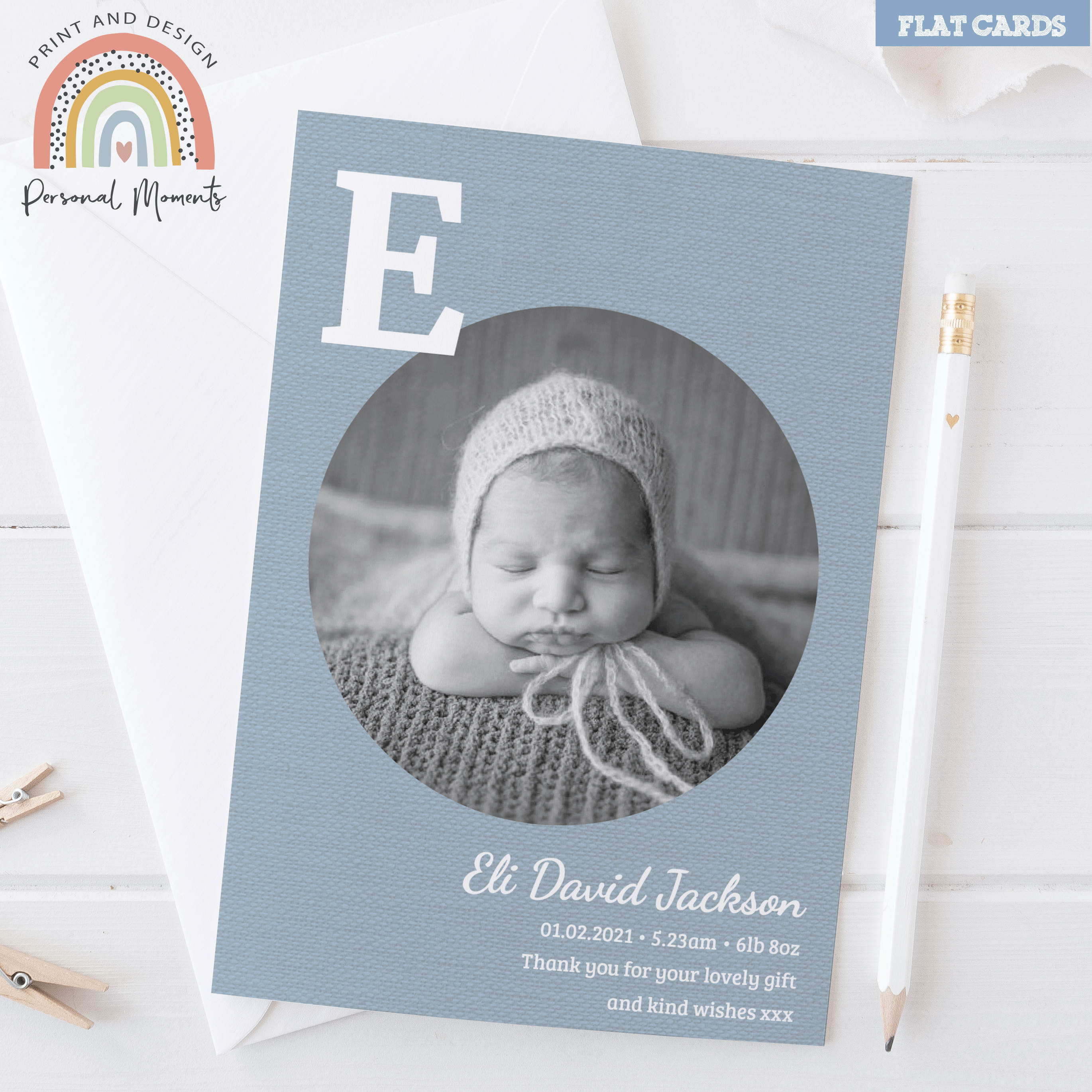 Baby Boy Circle Frame Design Thank You Card 