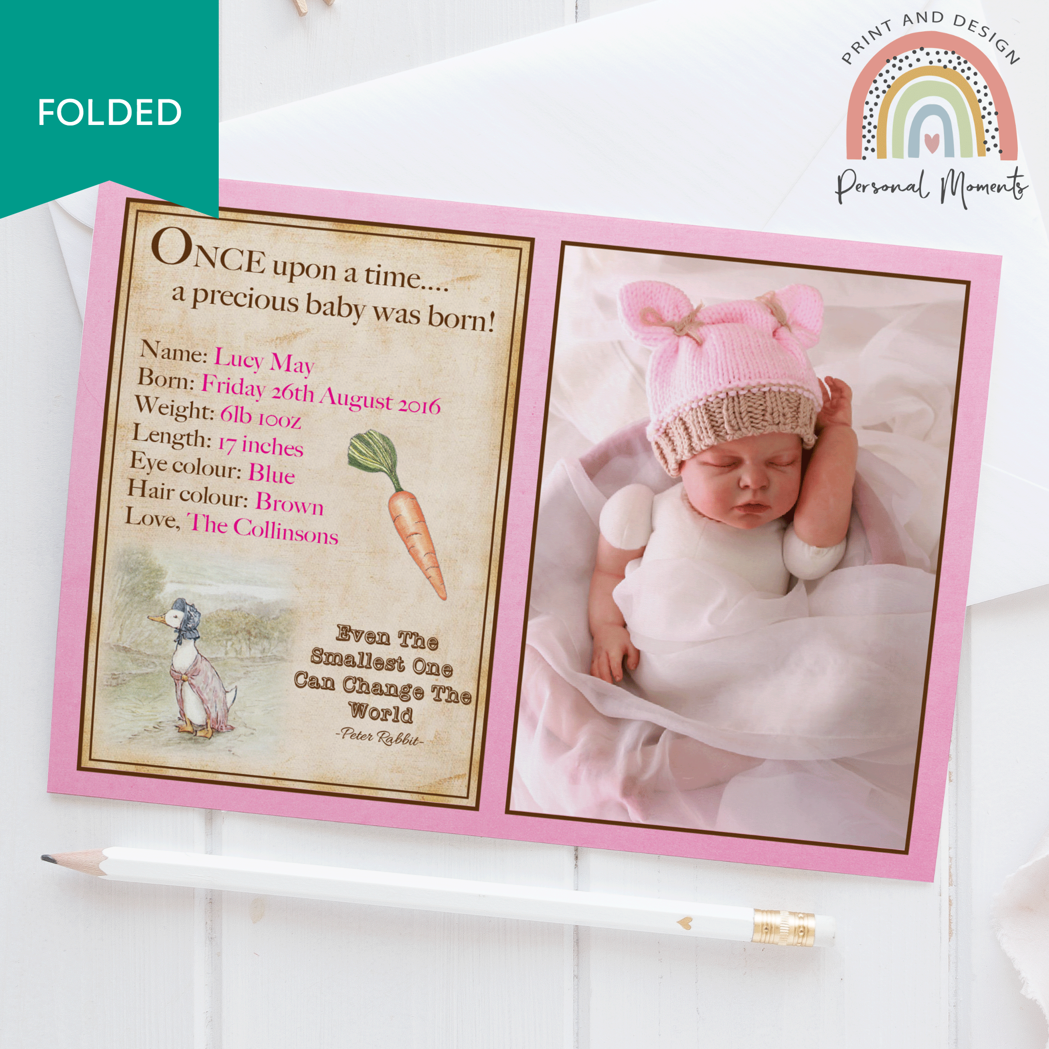 FOLDED Custom Baby Girl Thank You Cards with Your Own Image | Personal Moments | Order Now