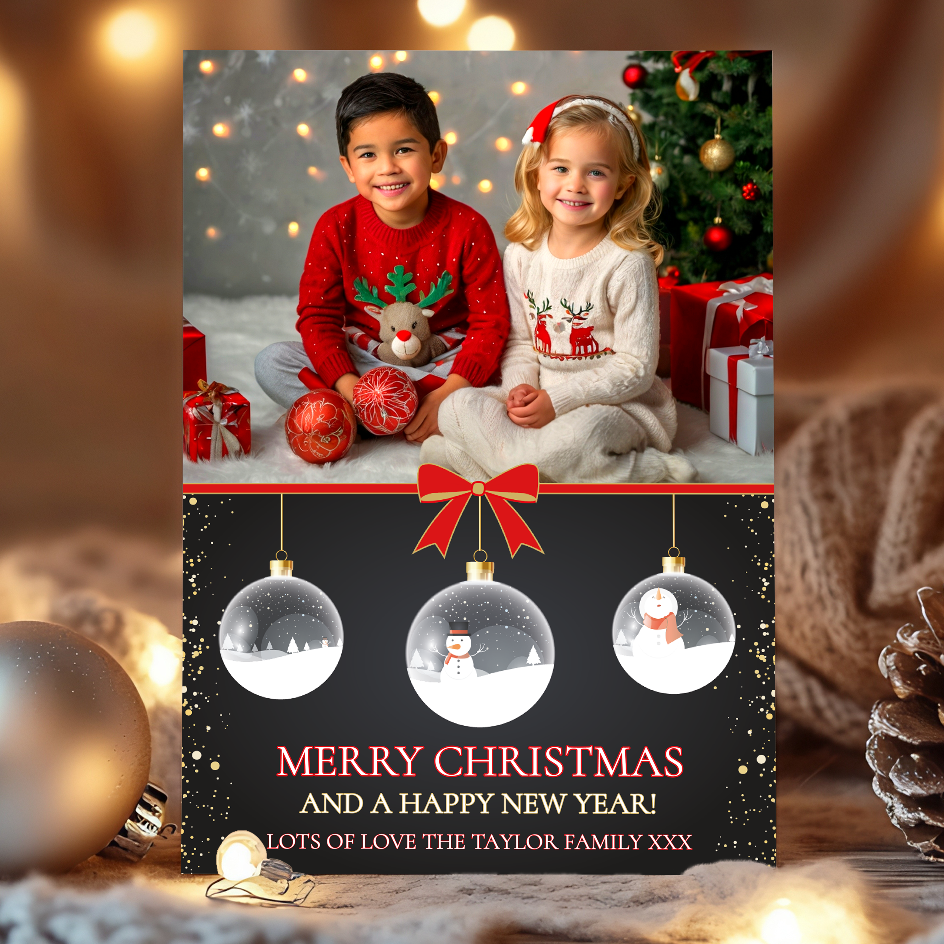 FLAT Custom Festive Christmas Card, Photo Personalized Cards