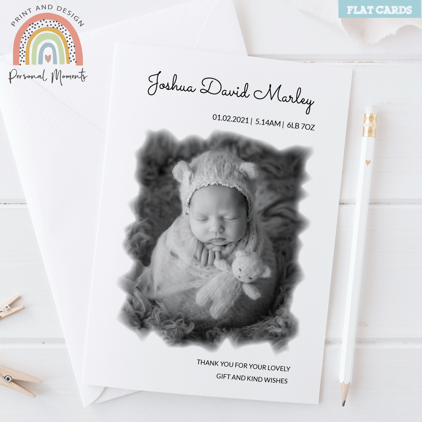 Baby Boys Black And White Thank You Cards 