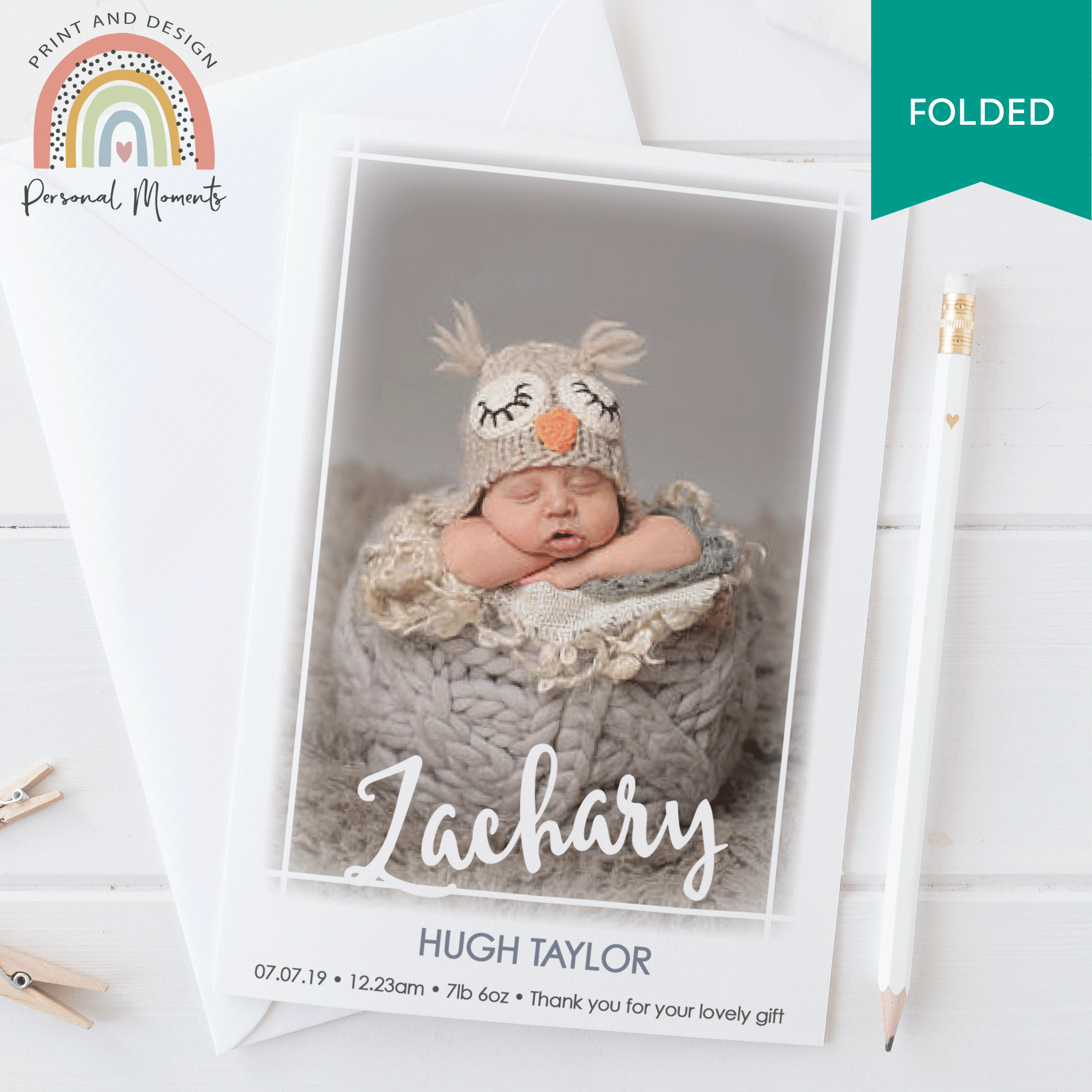 FOLDED Personalized New Baby Boy Thank You Cards with Your Own Photos - Customizable Designs and Fast Shipping