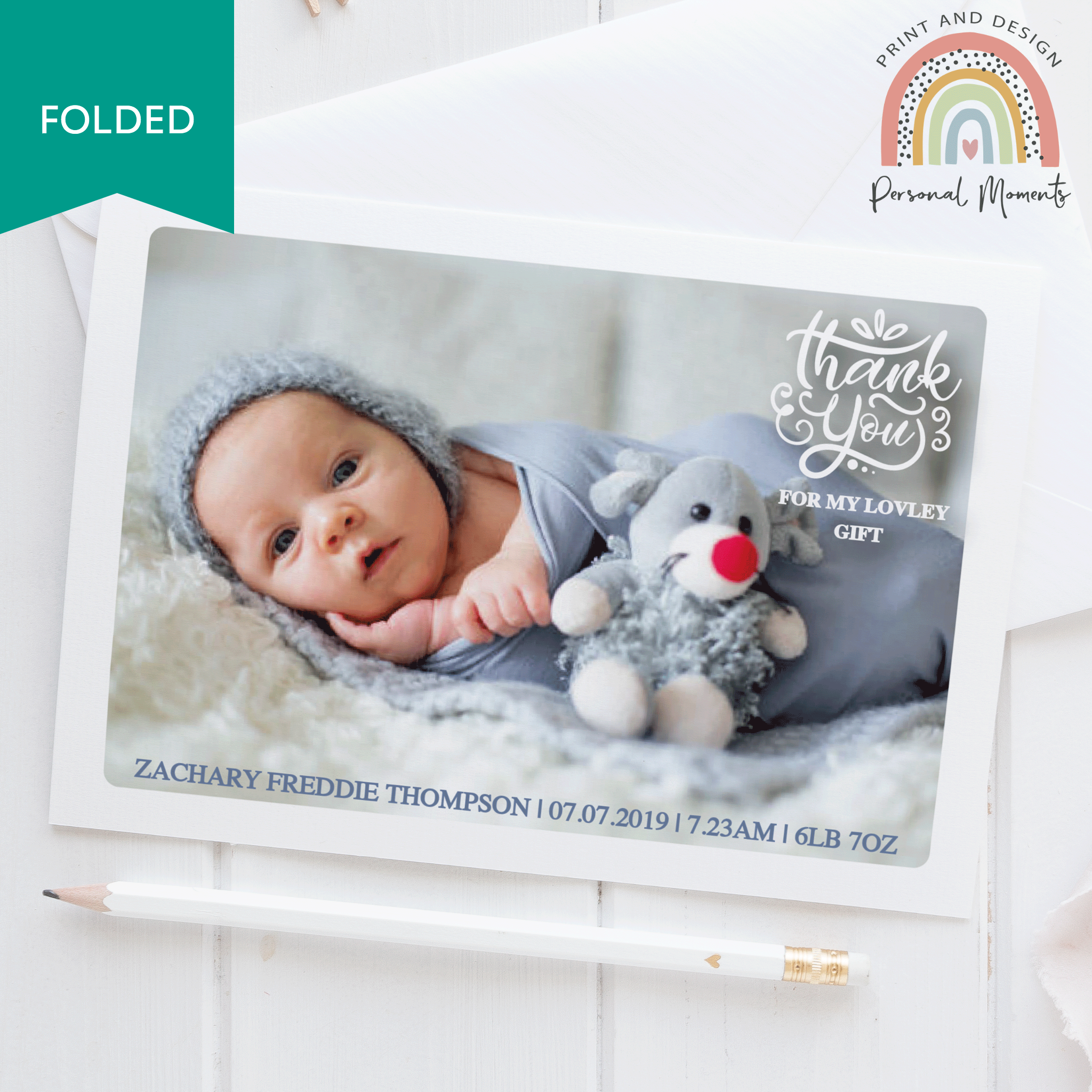 FOLDED Box Photo Baby Boy Thank You Cards