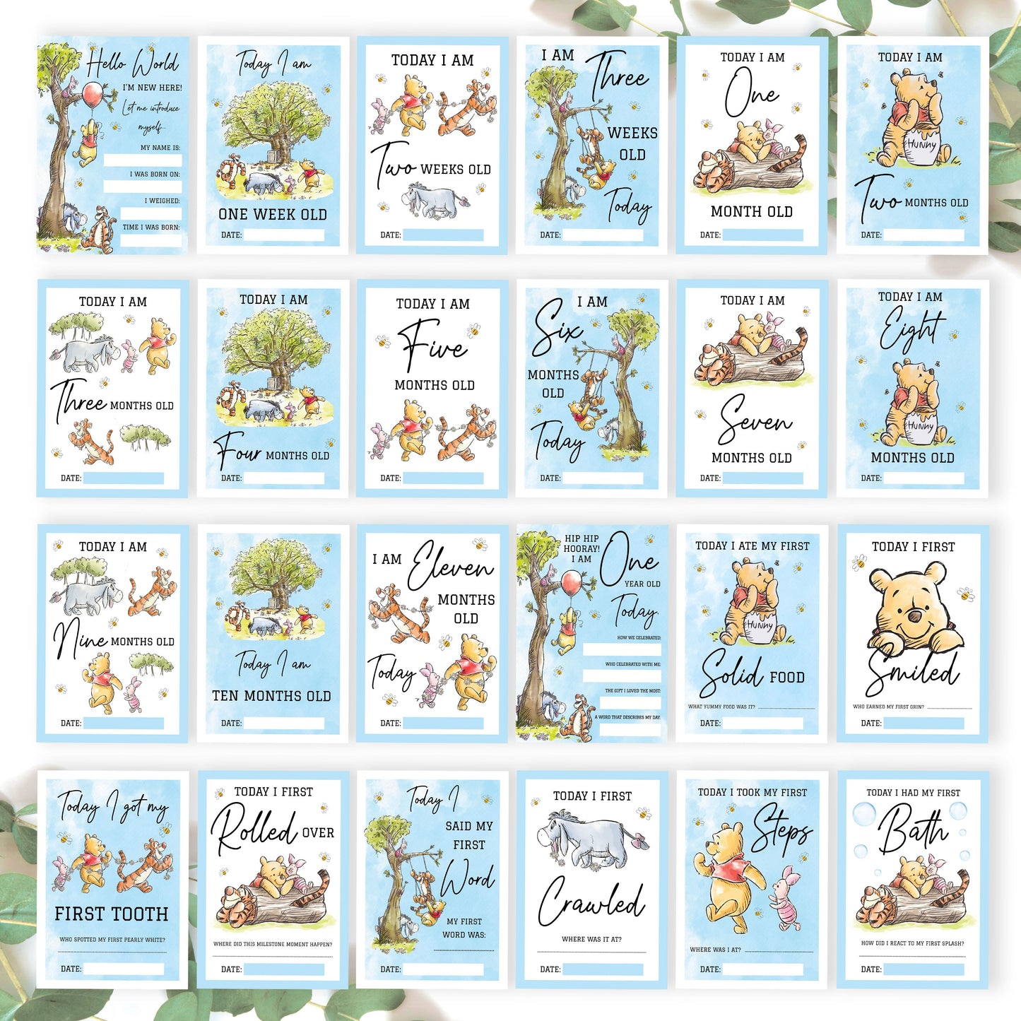 a bunch of winnie the pooh birthday cards