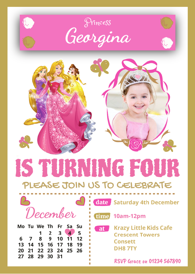 Disney Princess Photo Invites