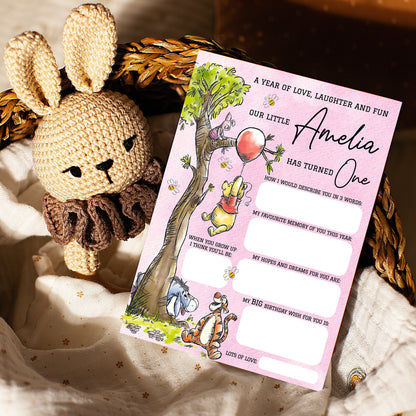 Personalized 1st Birthday Time Capsule Cards, Winnie The Pooh First Birthday Theme
