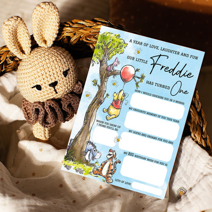 Personalized 1st Birthday Time Capsule Cards, Winnie The Pooh First Birthday Theme