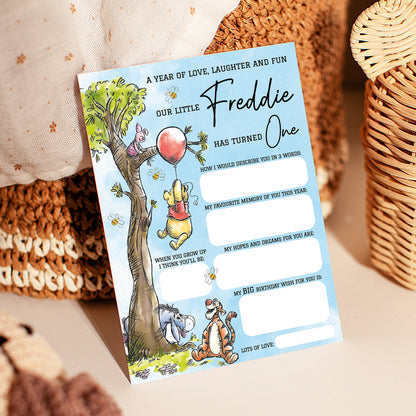 Personalized 1st Birthday Time Capsule Cards, Winnie The Pooh First Birthday Theme
