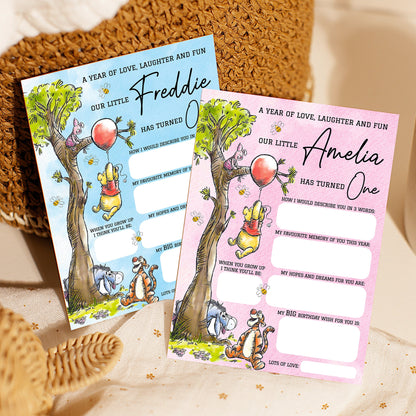 Personalized 1st Birthday Time Capsule Cards, Winnie The Pooh First Birthday Theme
