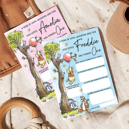 Personalized 1st Birthday Time Capsule Cards, Winnie The Pooh First Birthday Theme