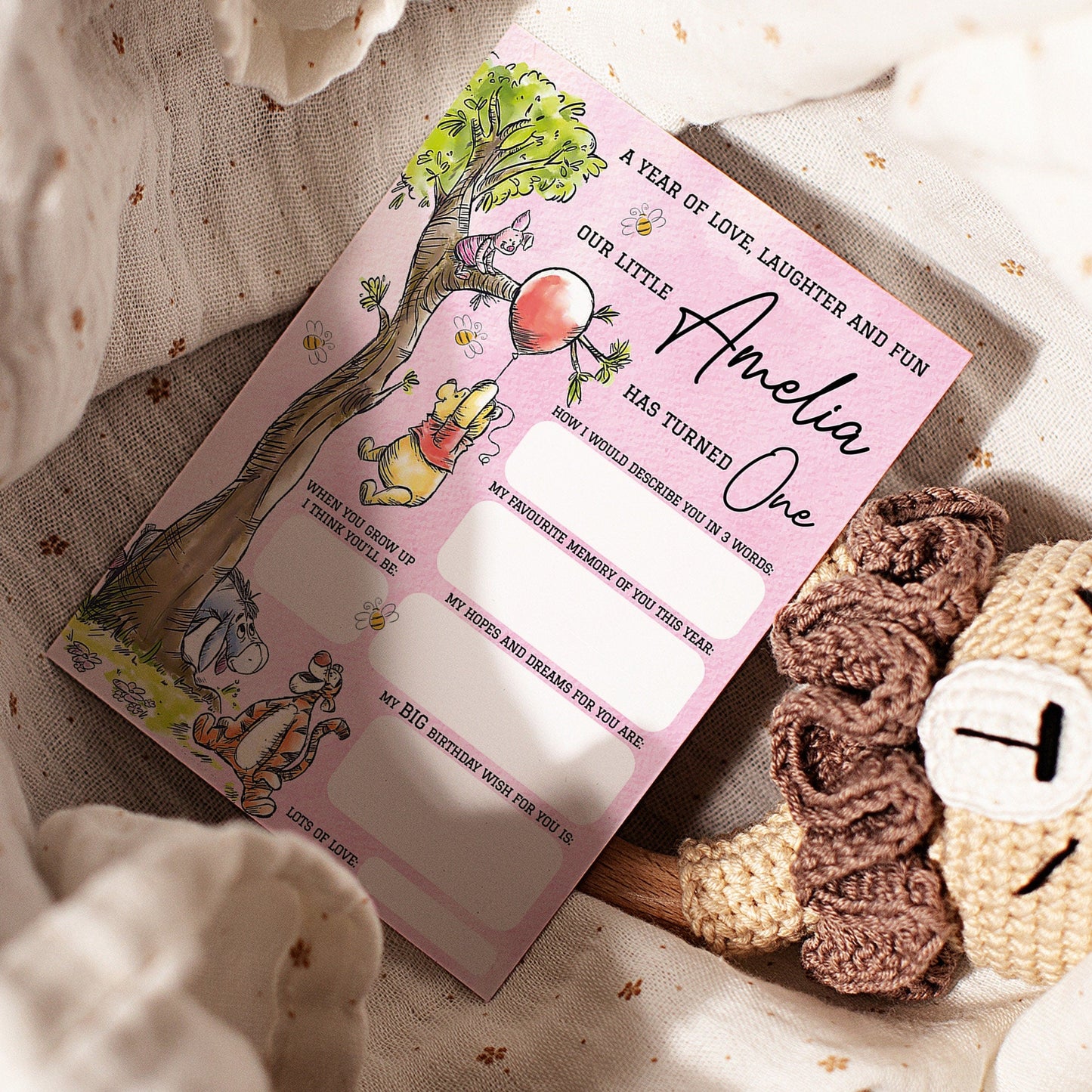 Personalized 1st Birthday Time Capsule Cards, Winnie The Pooh First Birthday Theme