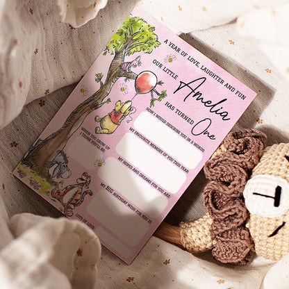 Personalized 1st Birthday Time Capsule Cards, Winnie The Pooh First Birthday Theme