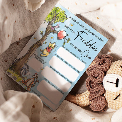 Personalized 1st Birthday Time Capsule Cards, Winnie The Pooh First Birthday Theme