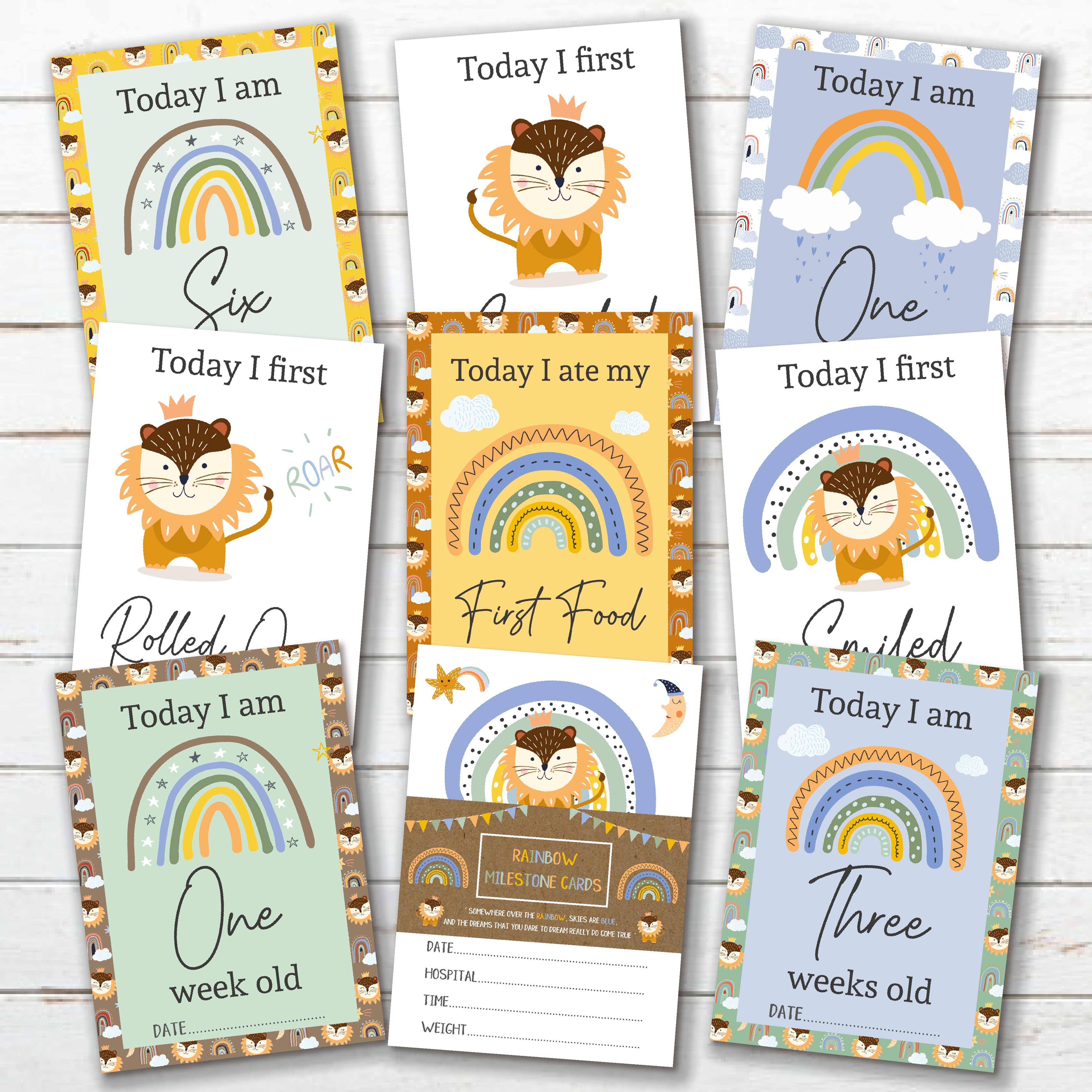 Boys Blue Rainbow Jungle Colorful Milestone Cards - Baby Boy Boho Keepsake