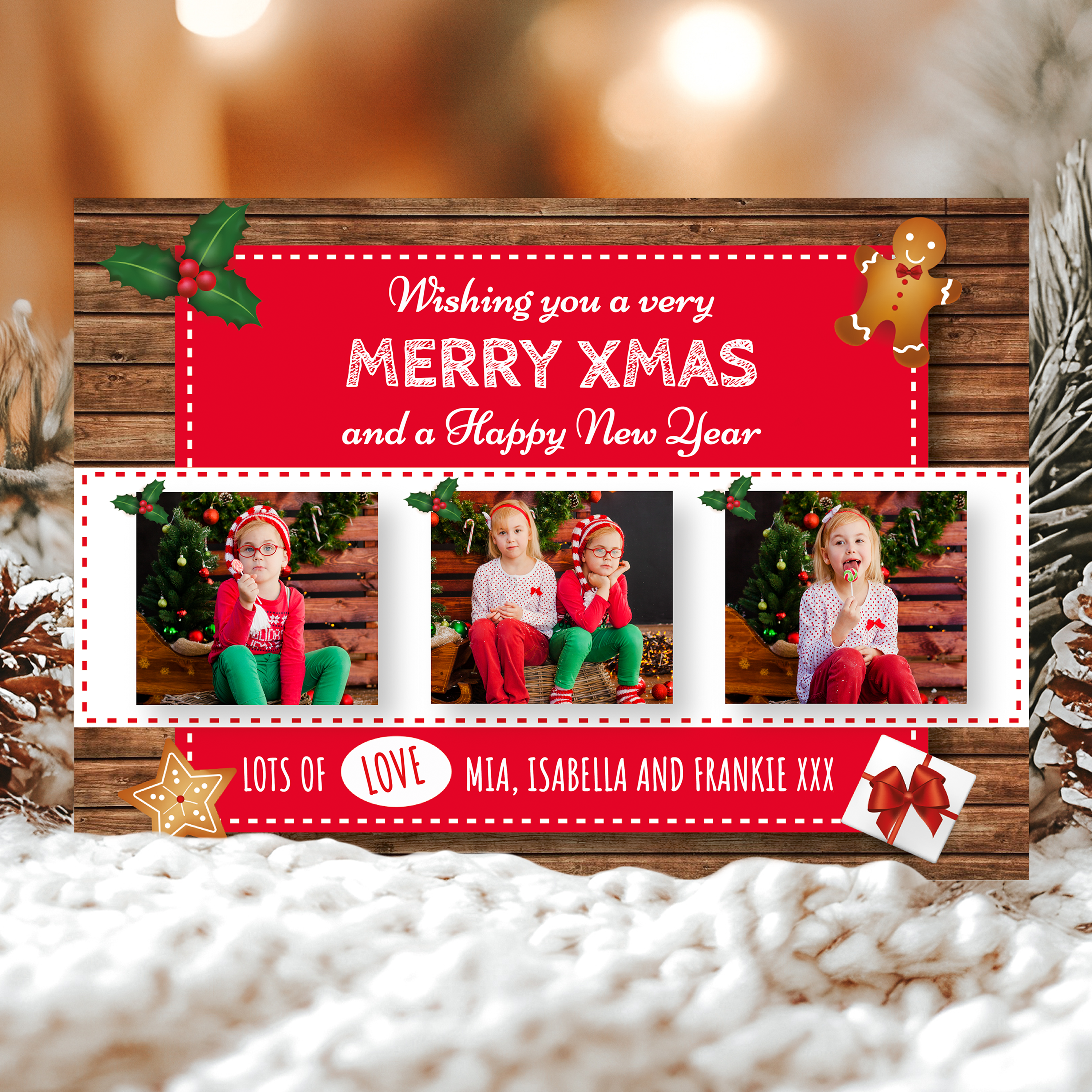 FLAT Custom Festive Christmas Card, Personalized Photo Christmas Cards