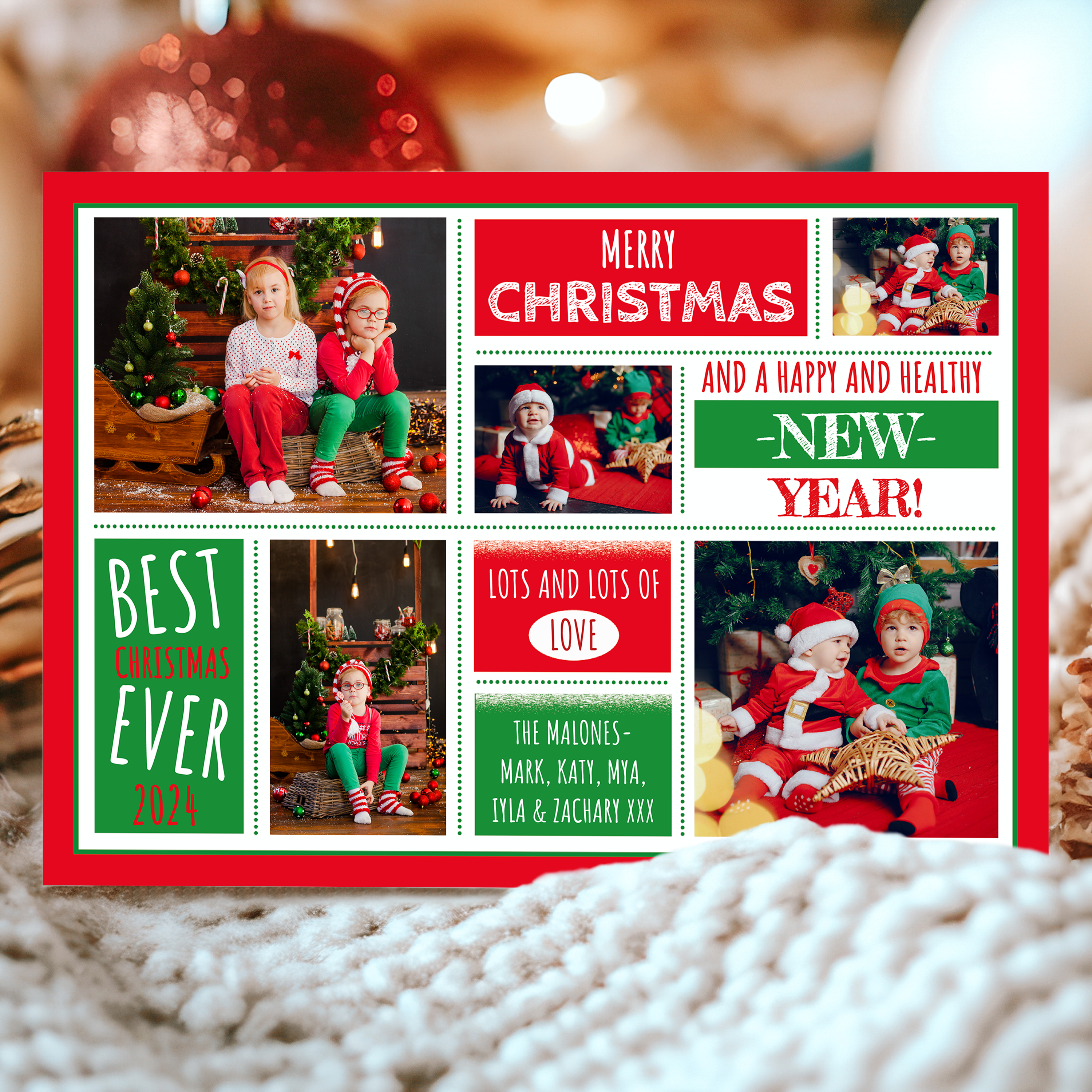 FLAT Custom Festive Christmas Cards, Family Photo Xmas Card, Baby Christmas Card Pack