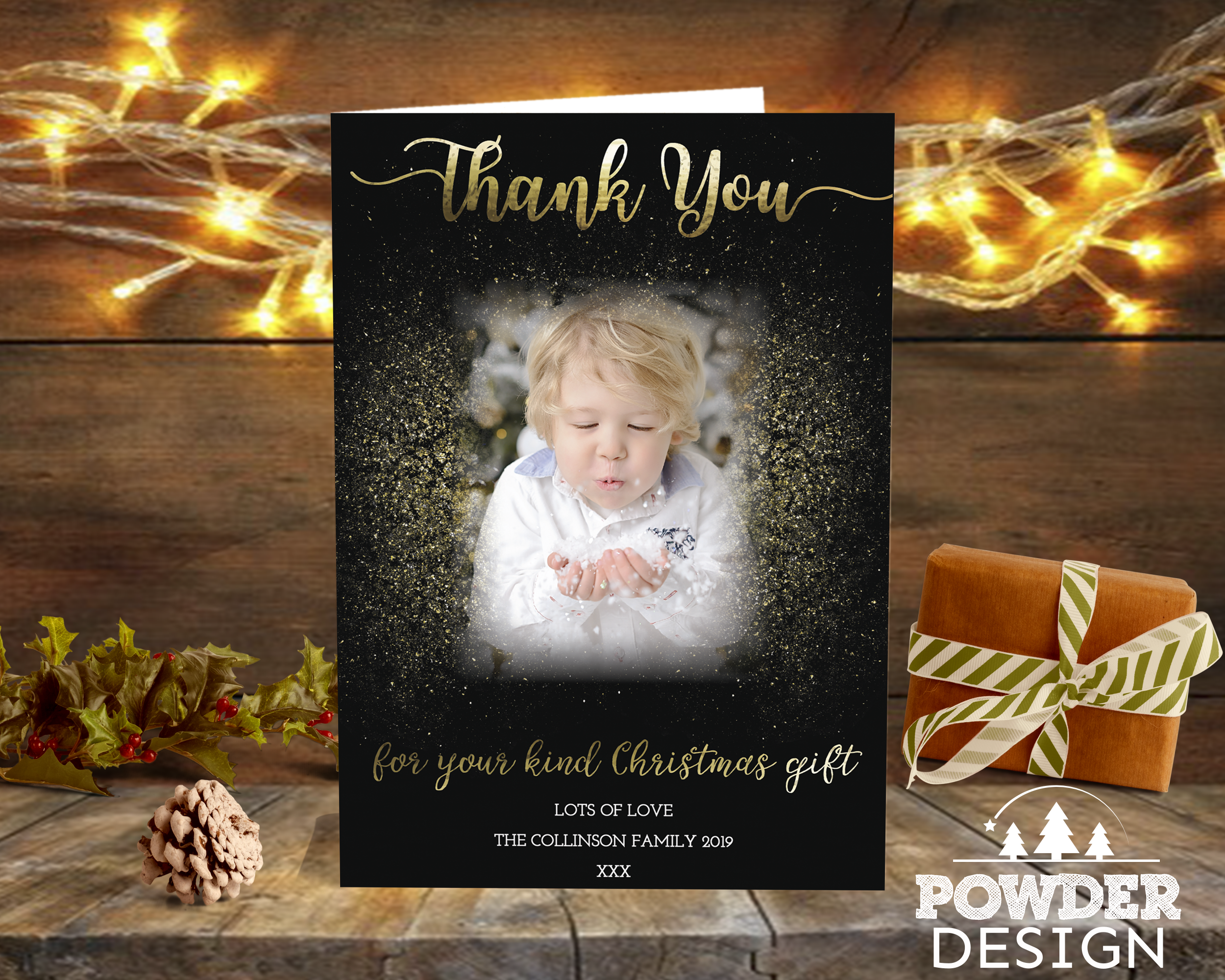 FOLDED Personalized Xmas Thank You Cards, Family Christmas Thank You Cards