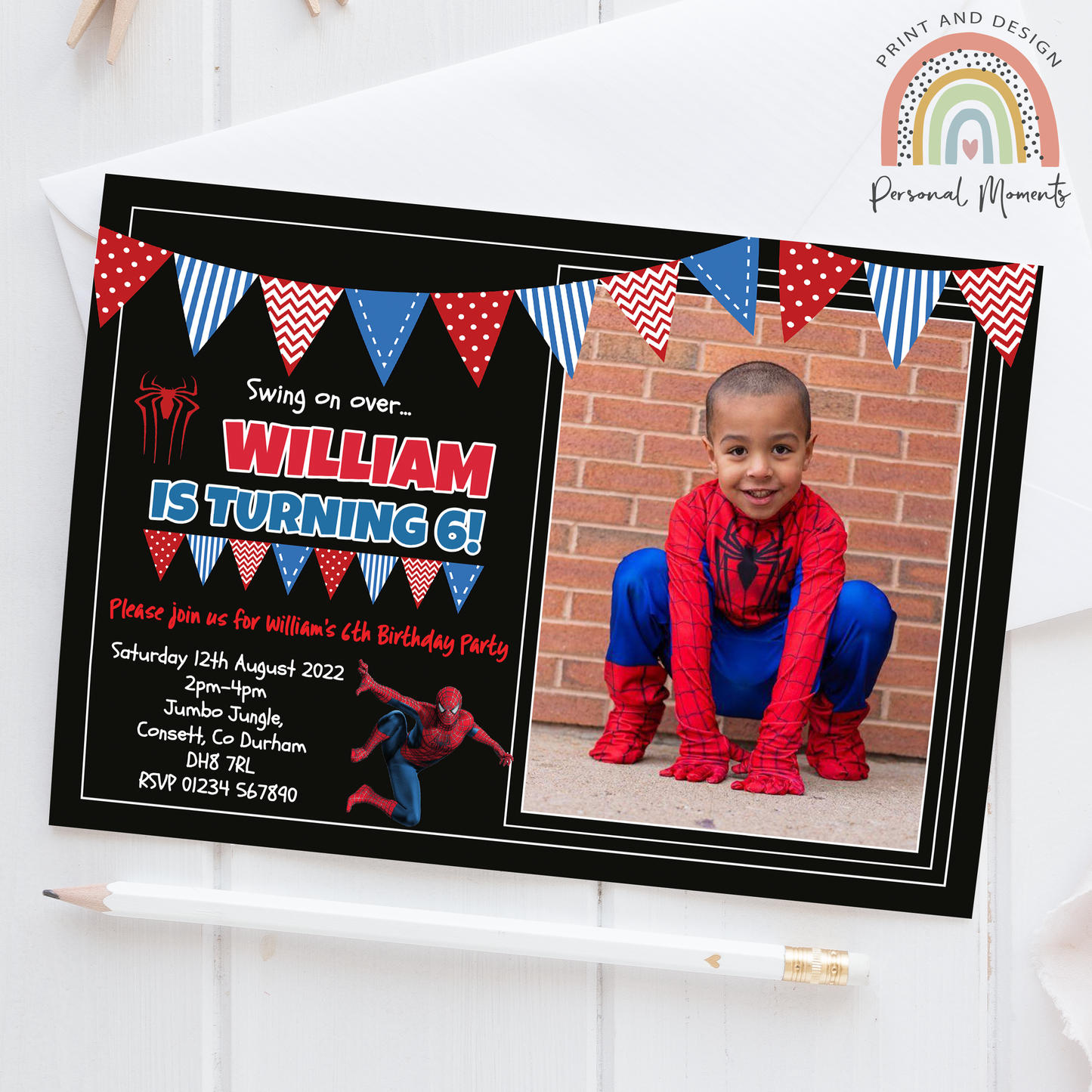 Personalized Spiderman Photo Birthday Invitations - Web-slinging Fun!