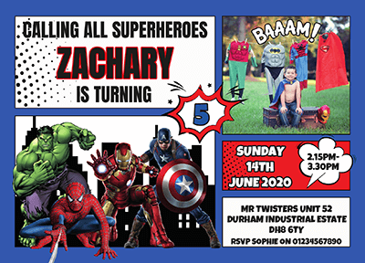 Personalised Marvel Superhero Photo Invites
