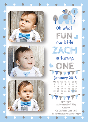Personalised 1st Birthday Elephant Photo Invites