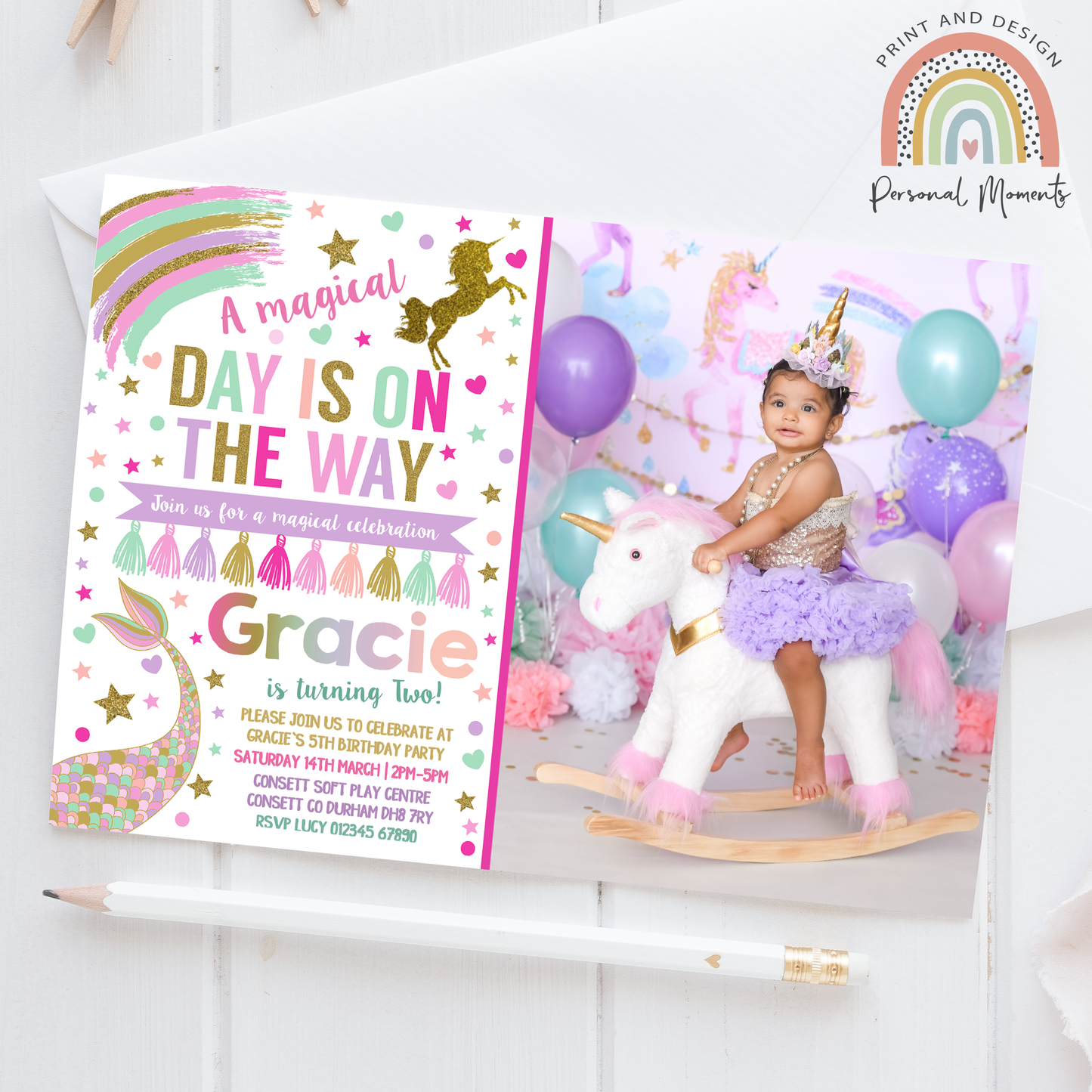 Personalized Photo Unicorn Birthday Invitations - Magical Girl's Party