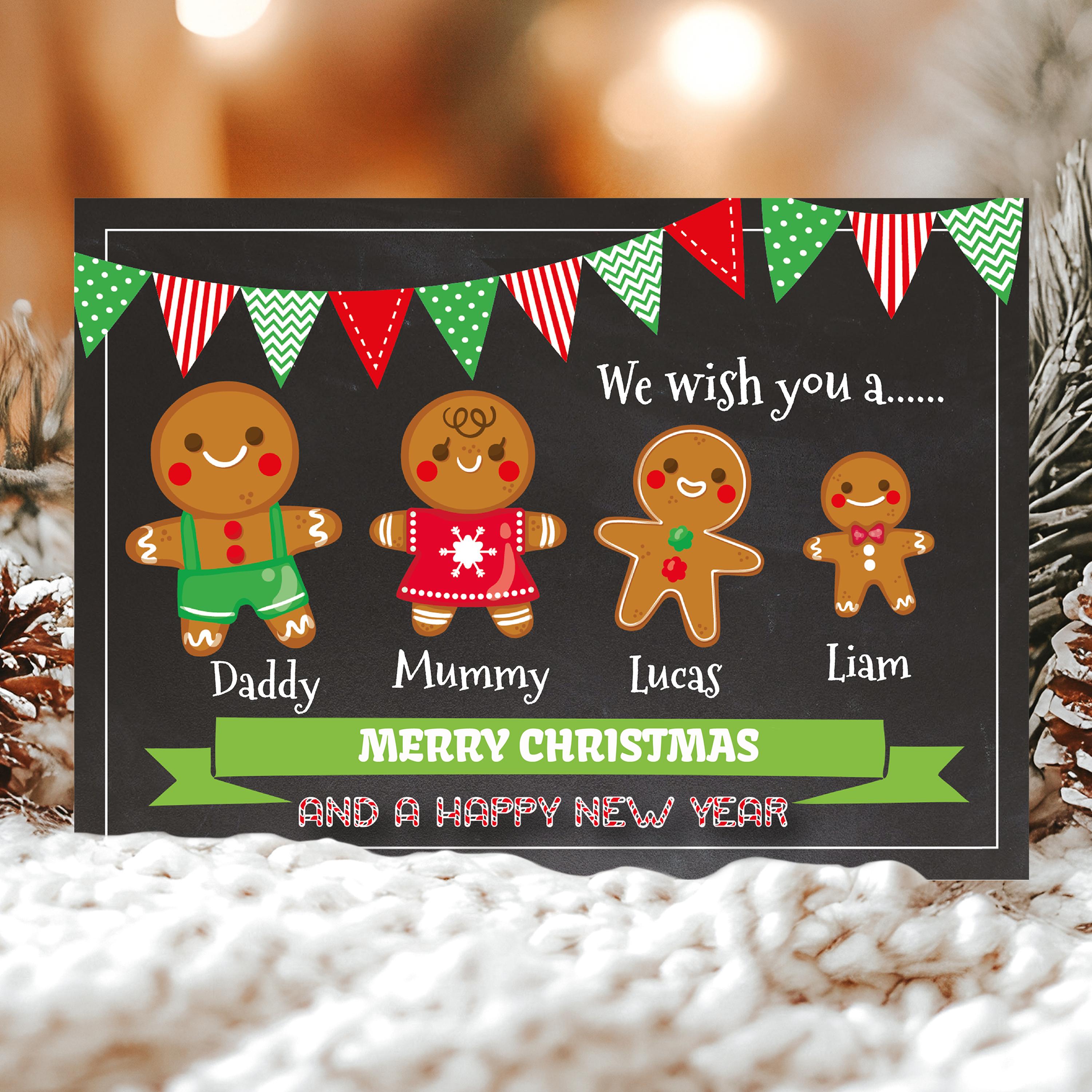 FLAT Family Holiday Cards, Custom Festive Christmas Cards