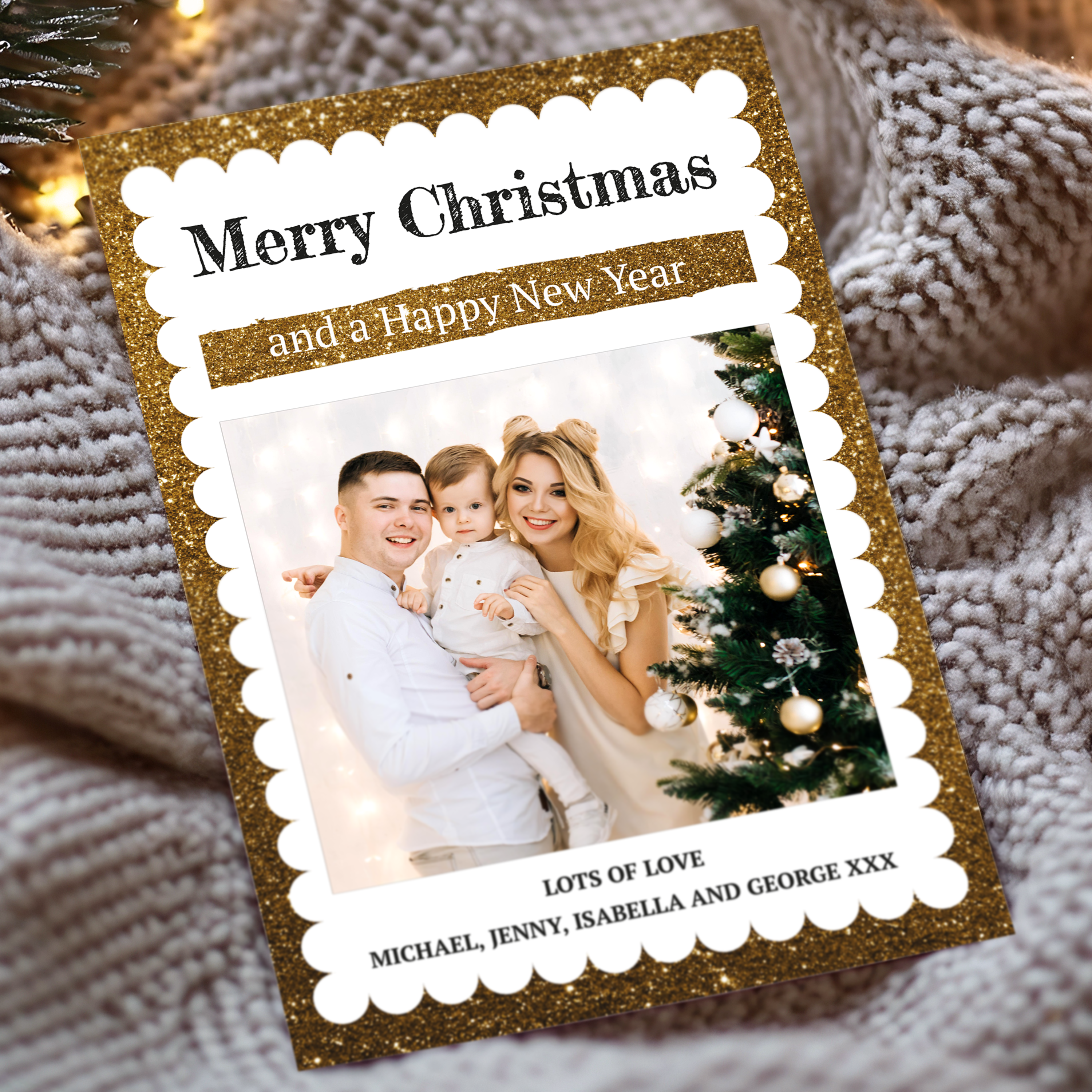 FLAT Christmas Photo Frame Cards, Photo Personalized Card Pack
