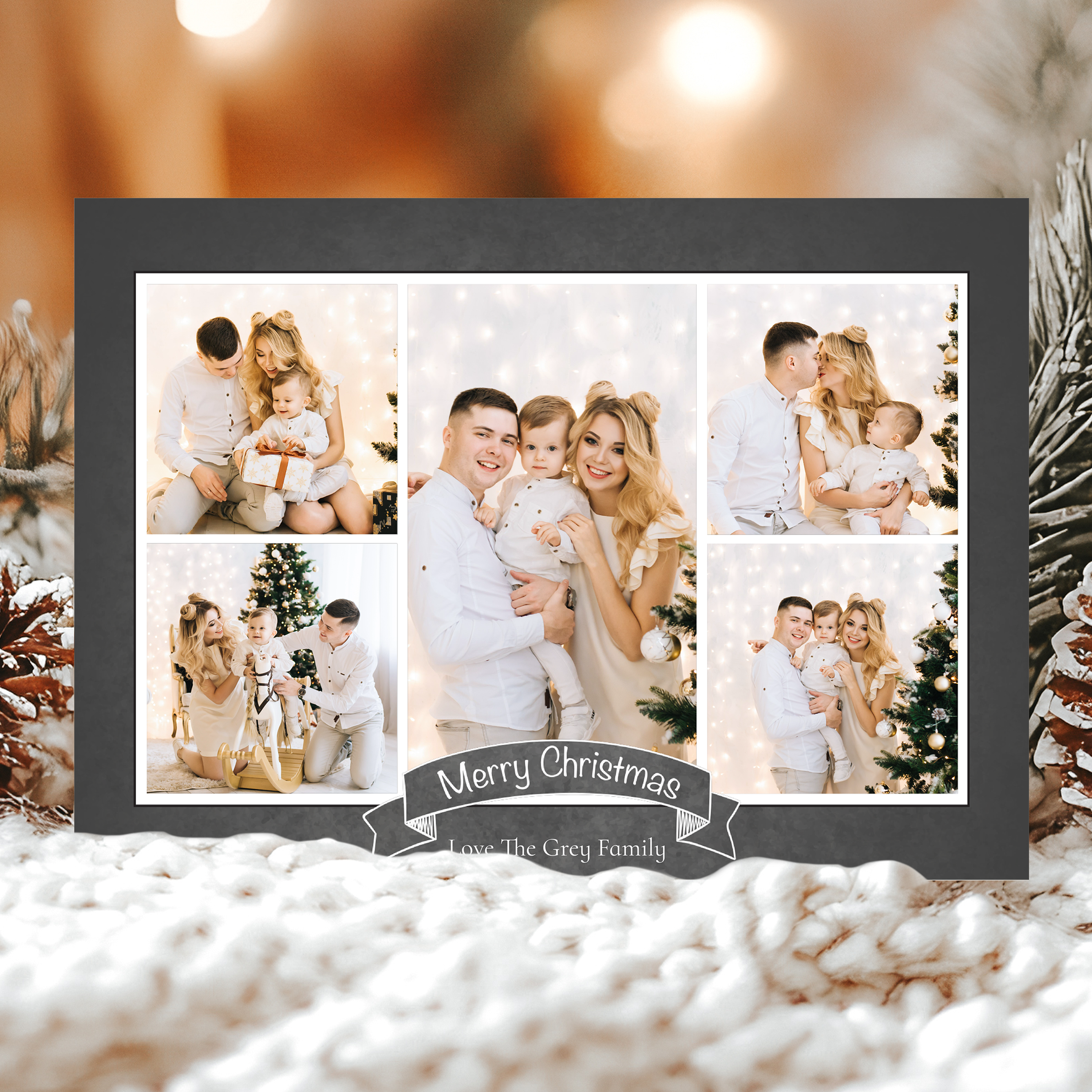 FLAT Christmas Card Photo Printing, Custom Festive Christmas Cards