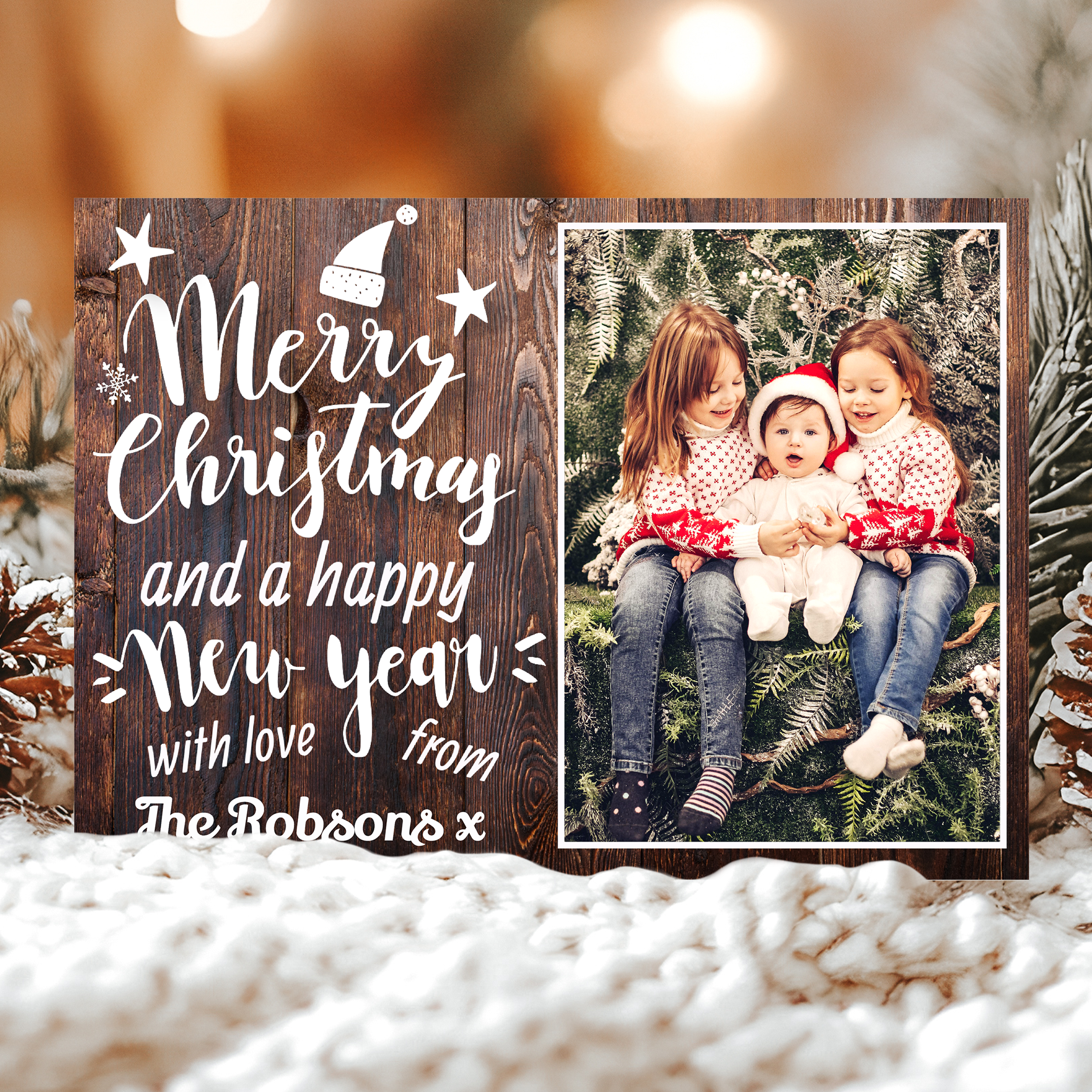 FLAT Custom Festive Christmas Cards, Photo Personalized  Card Pack