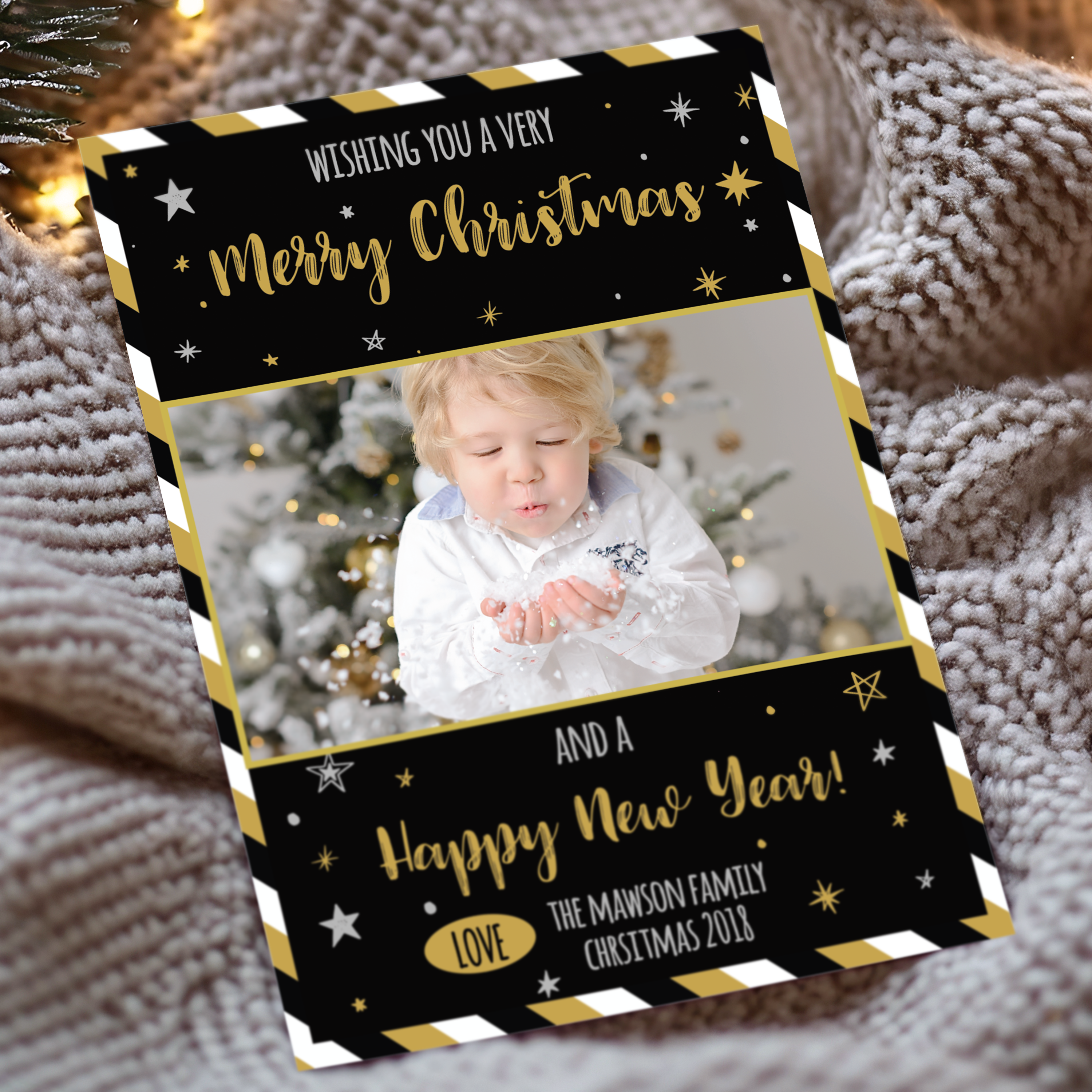 FLAT Family Christmas Greetings Cards, Custom Festive Christmas Cards