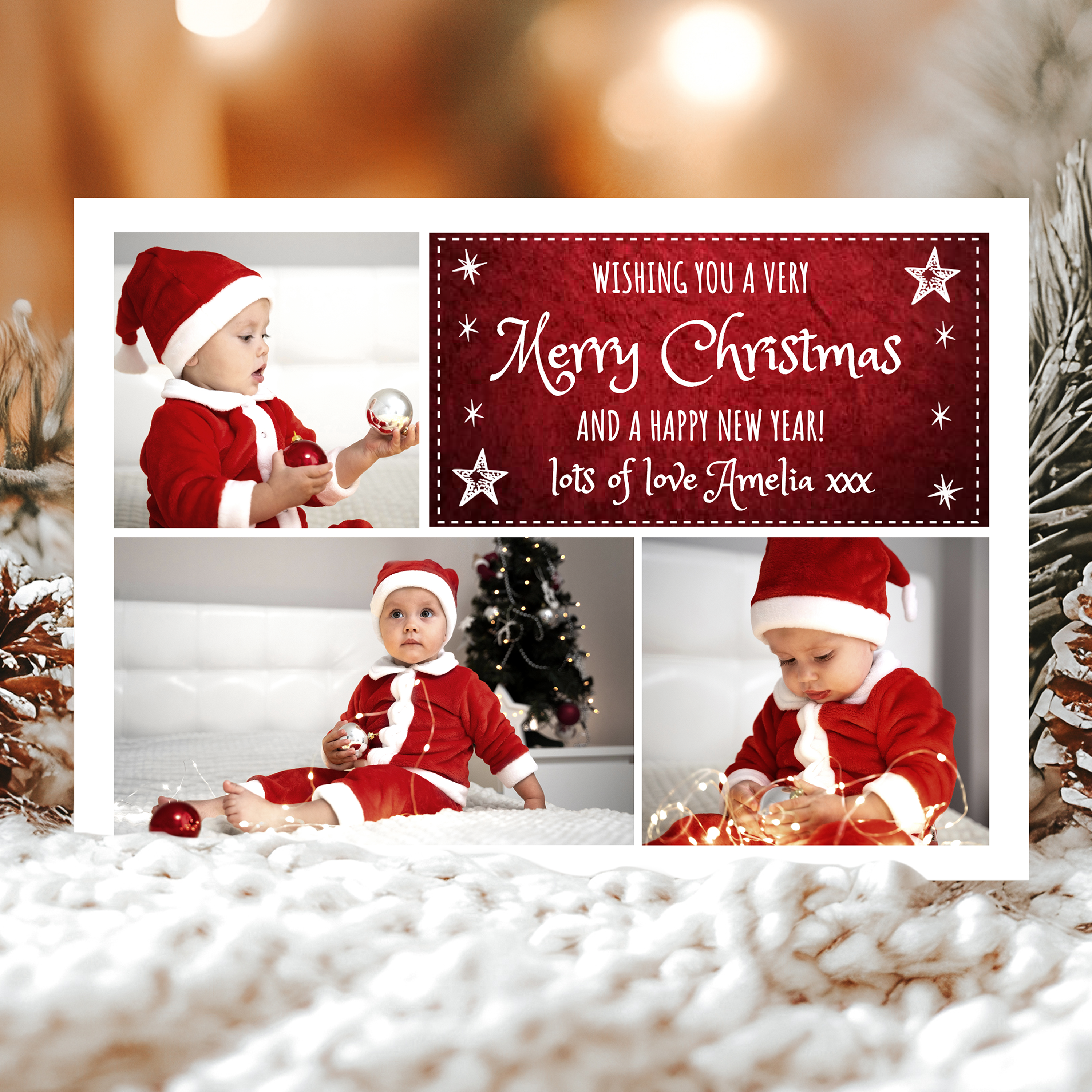 FLAT Customized Family Photo Christmas Cards, Personalized Festive Cards